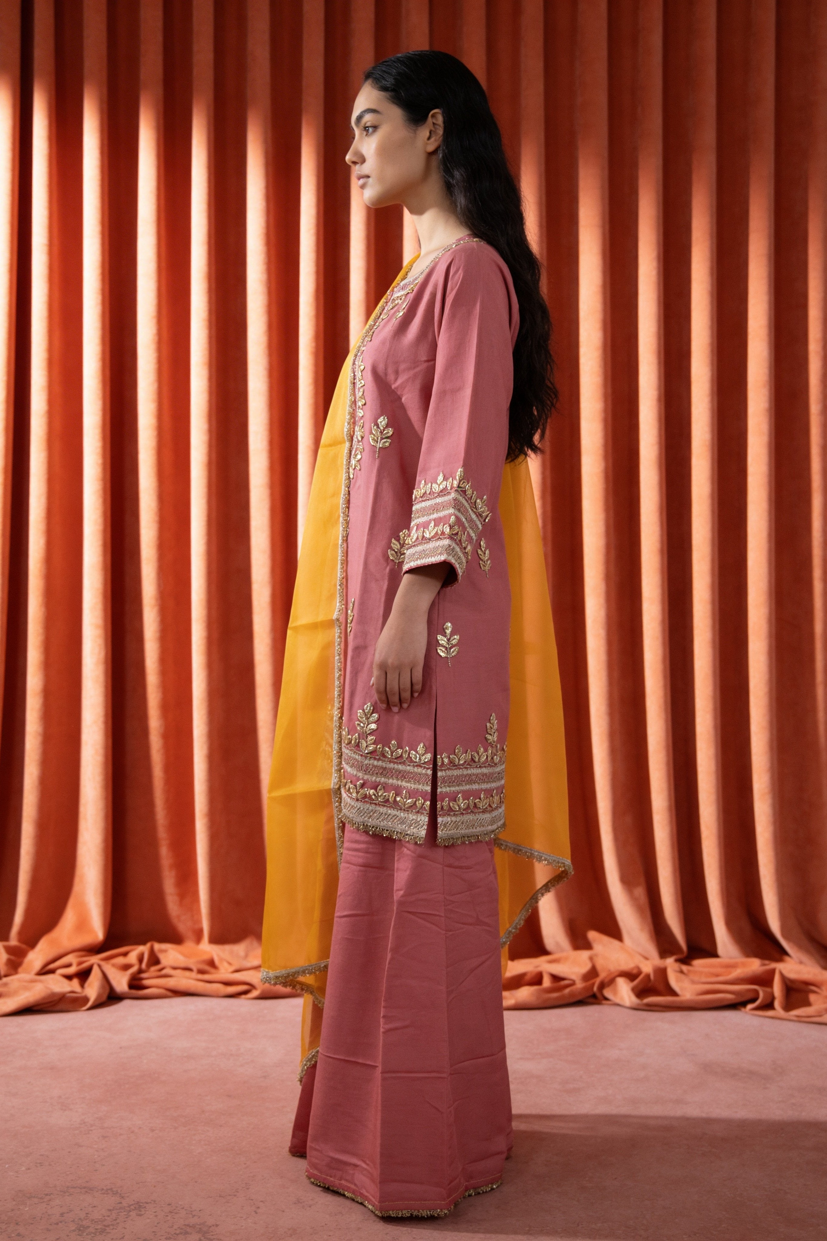 Rose Pink Silk Gota Patti Sharara Set