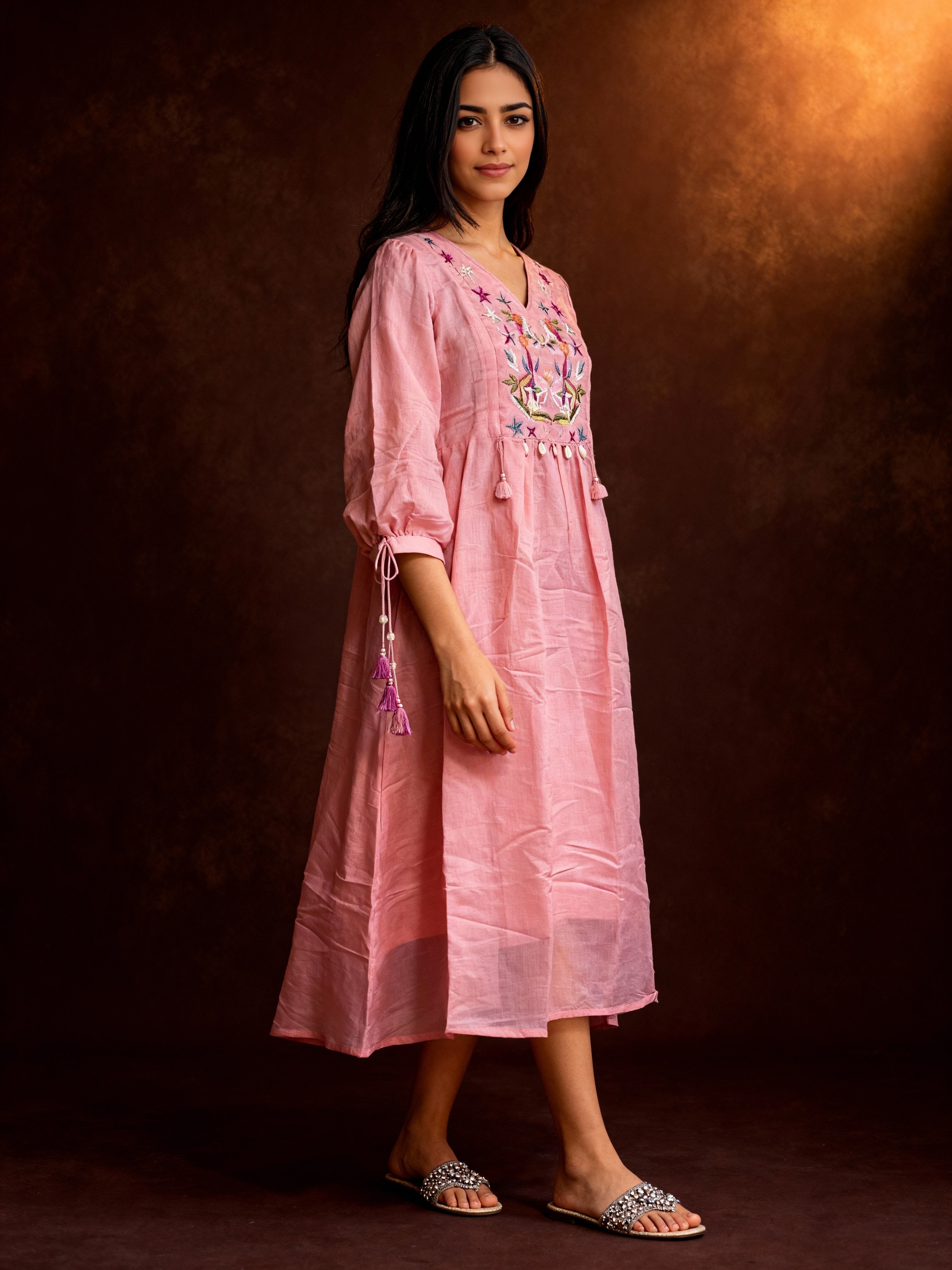 Pastel Pink Embroidered Premium Silk Dress