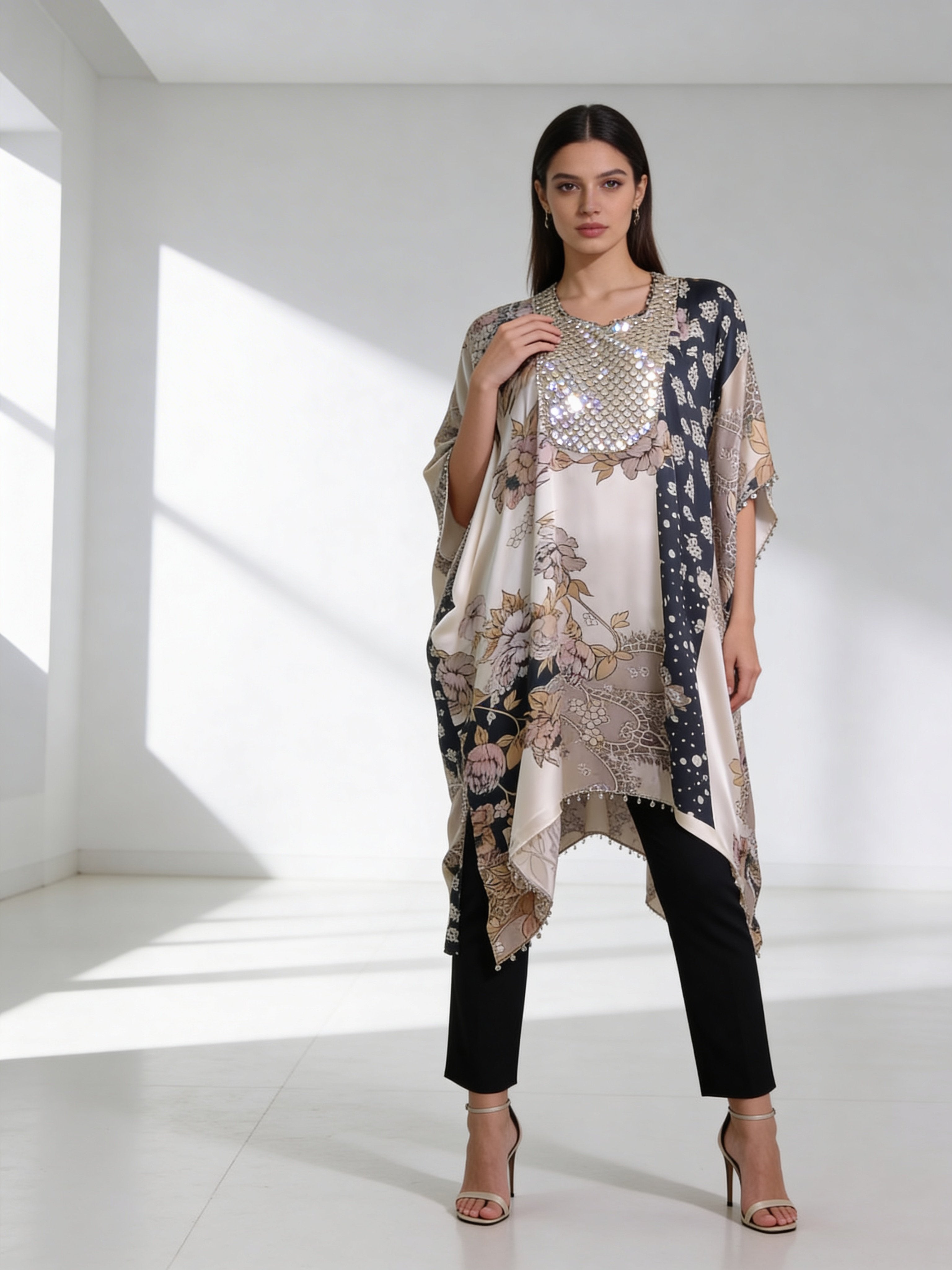 Cream Embellished Soft Organza Silk Kurta Set
