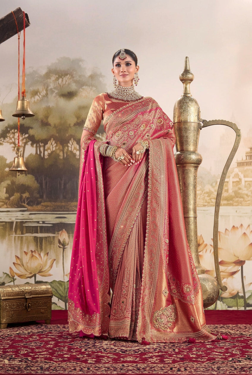 Maharani Rose Embellished Pure Banarasi Brocade Silk Saree