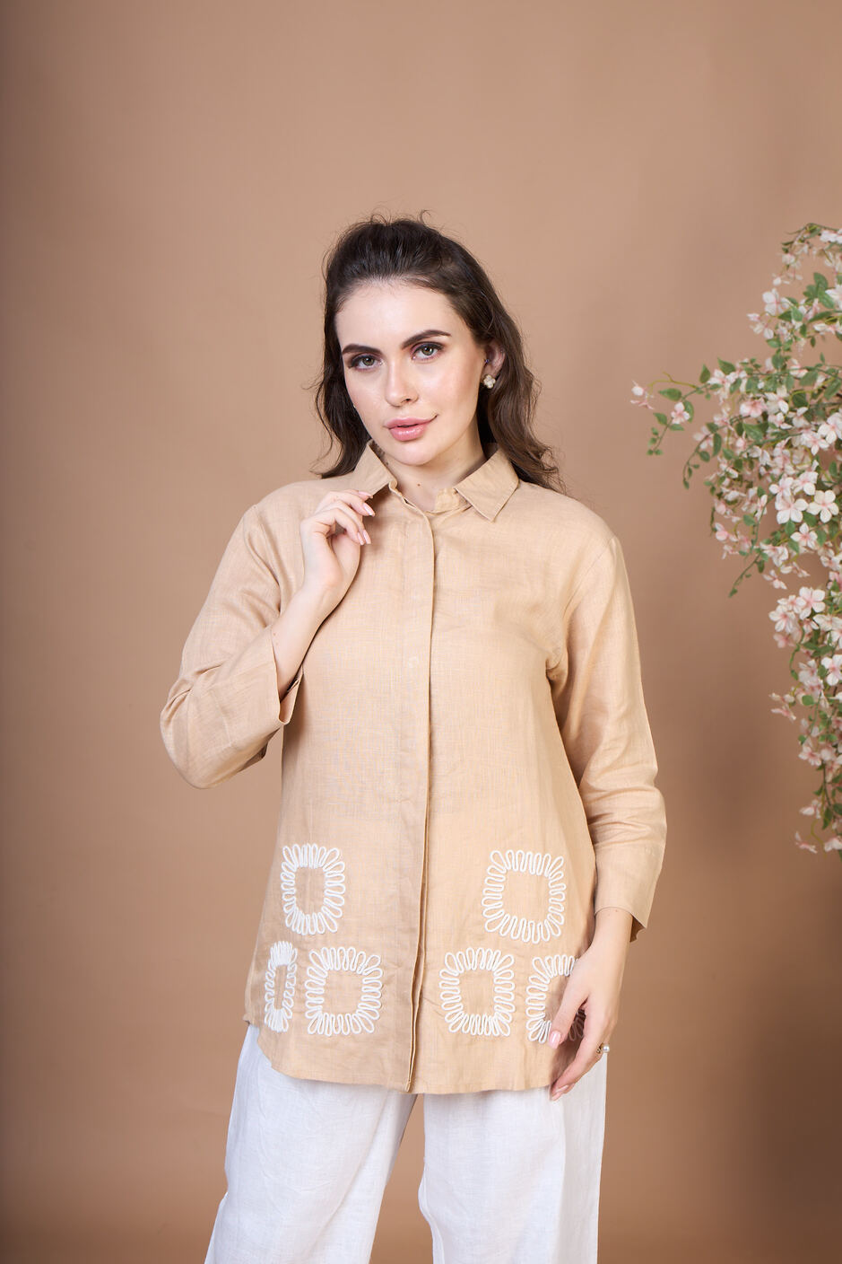 Sand Loop Embroidered Linen Co-Ord Set