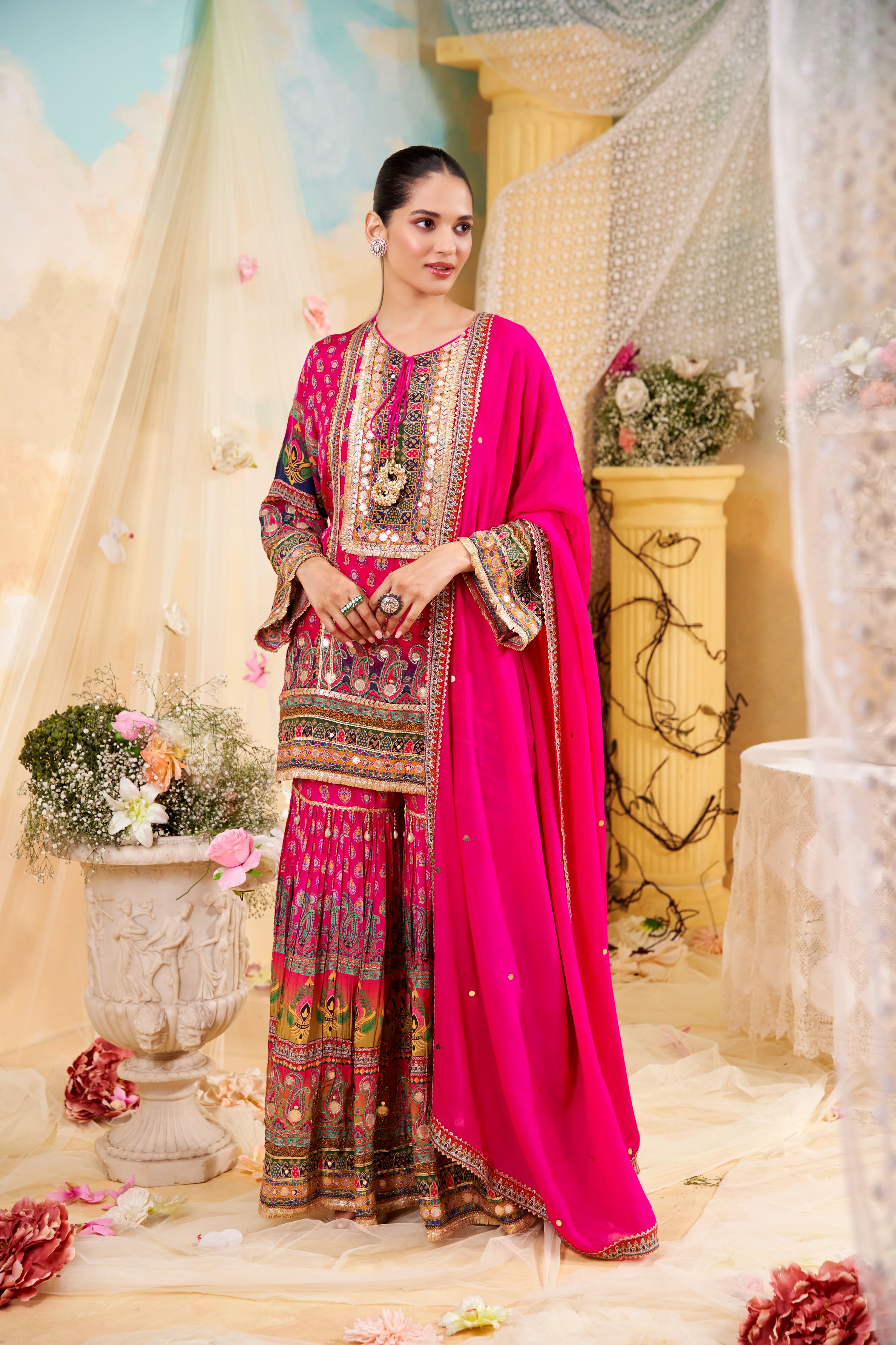 Rani Pink Ethnic Printed Sharara Set