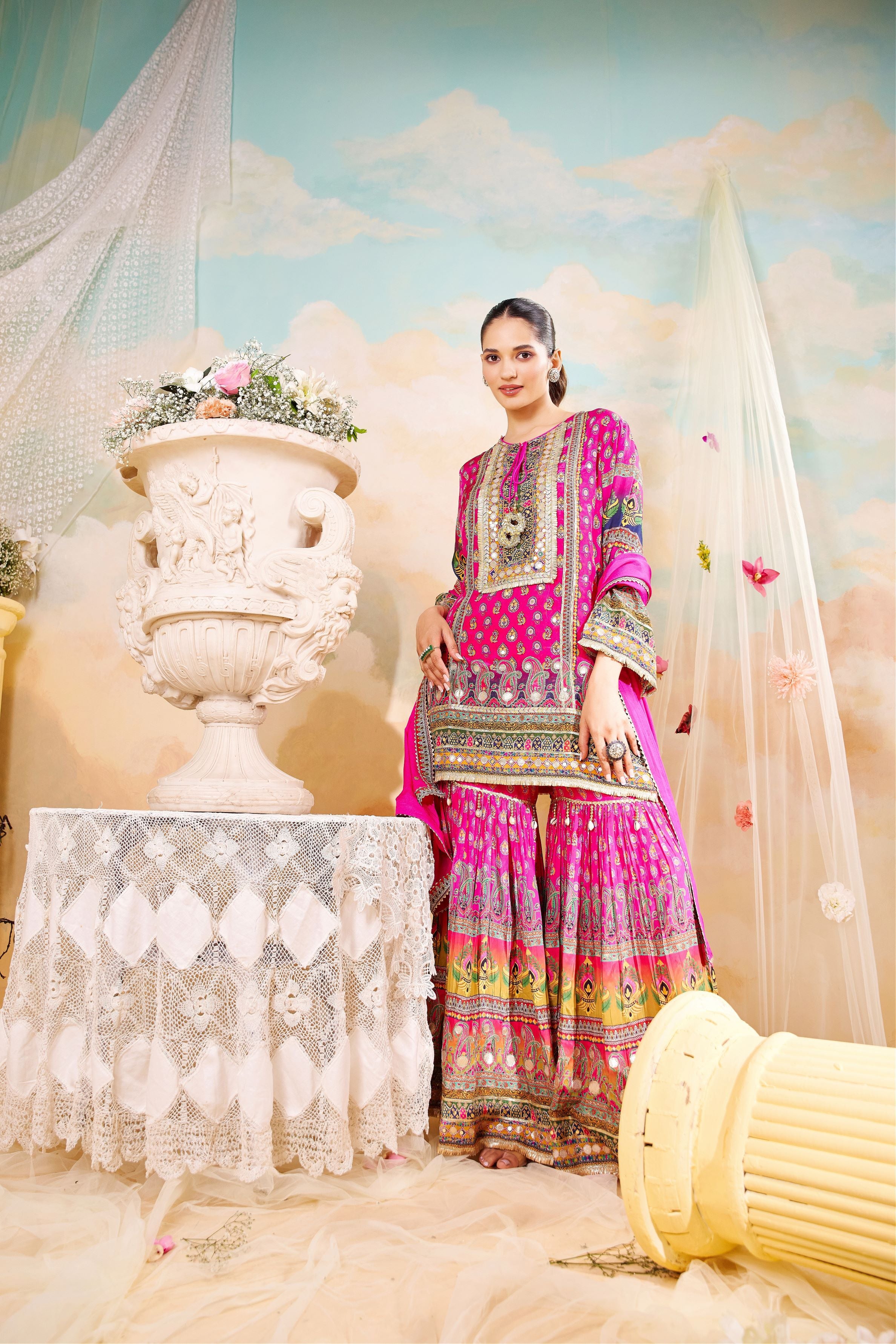 Rani Pink Ethnic Printed Sharara Set