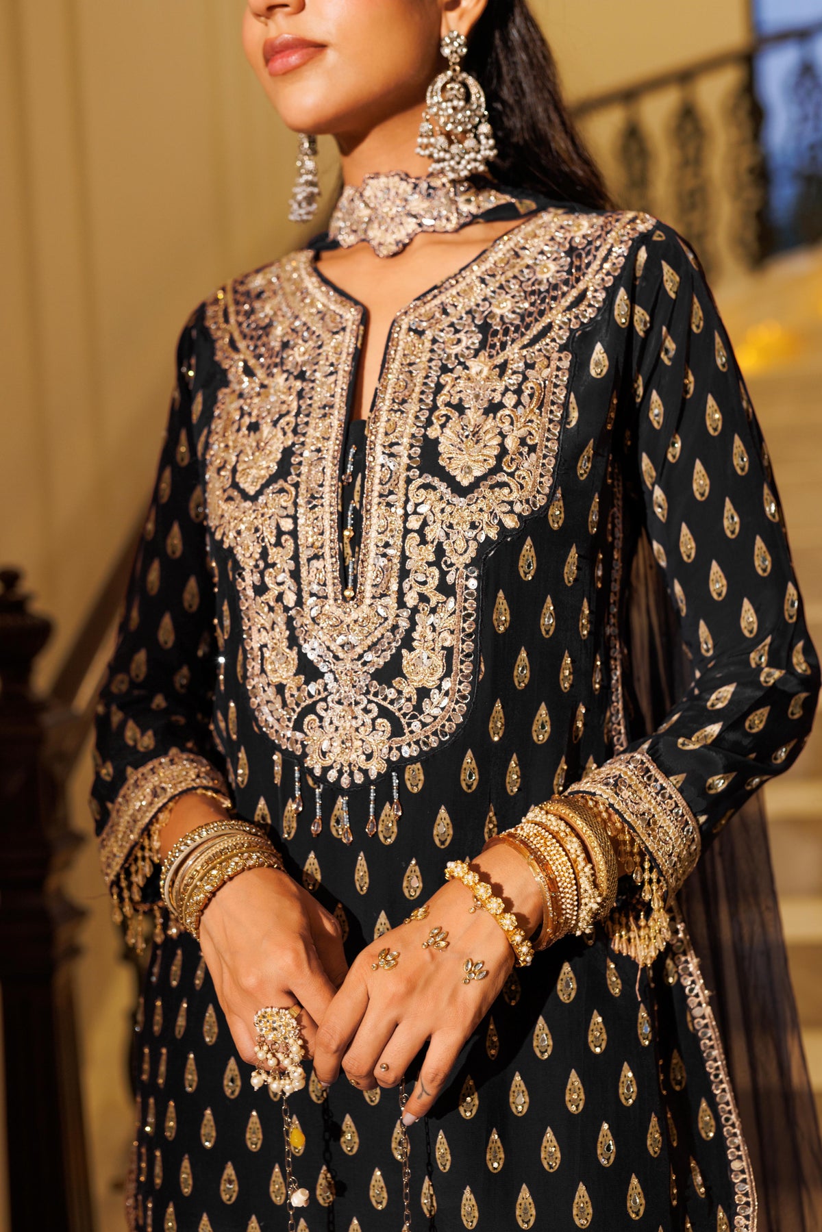 Black Knight Embellished Crepe Silk Palazzo Set