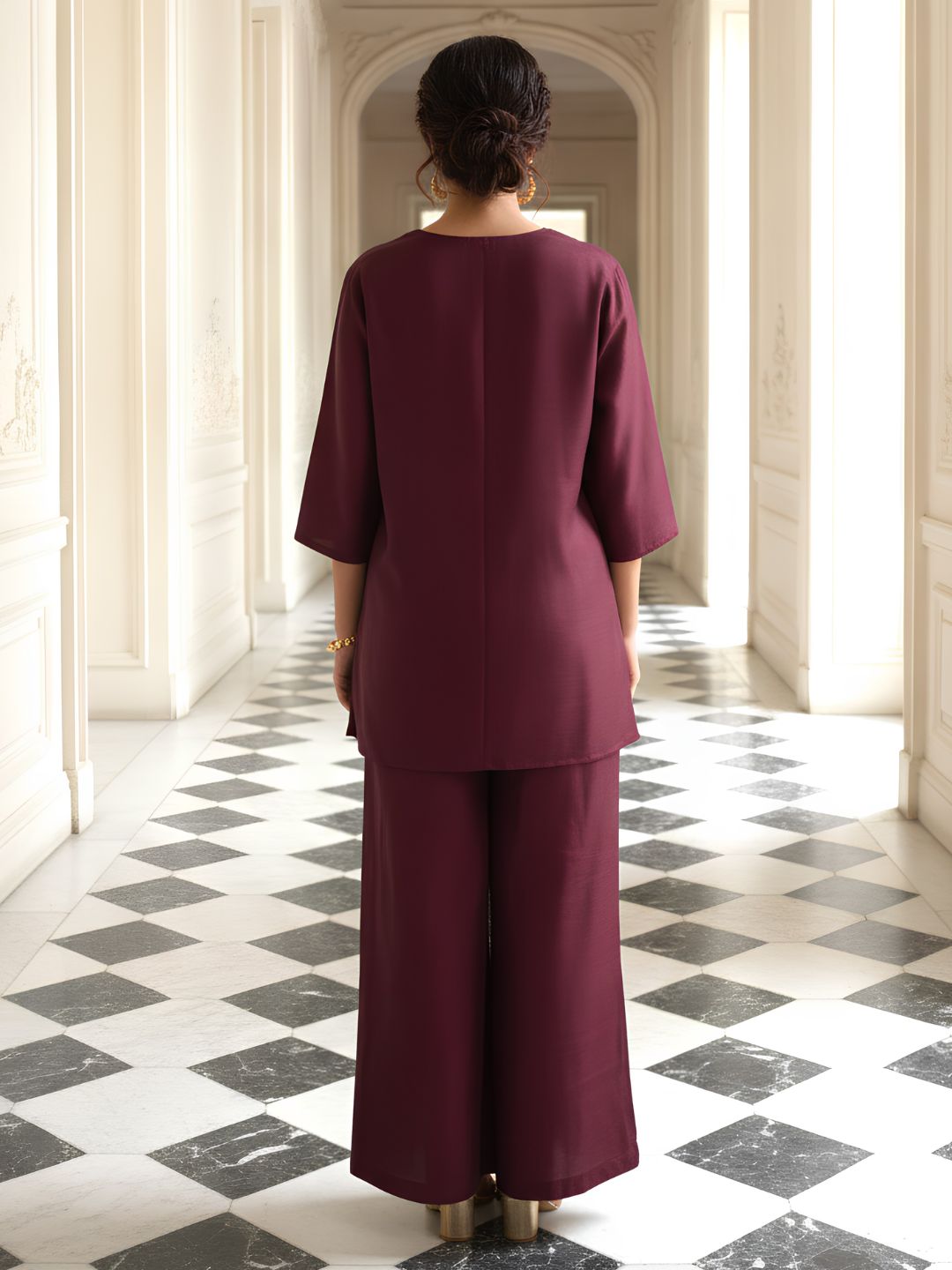 Maroon Muse Embellished Premium Silk Co-Ord Set