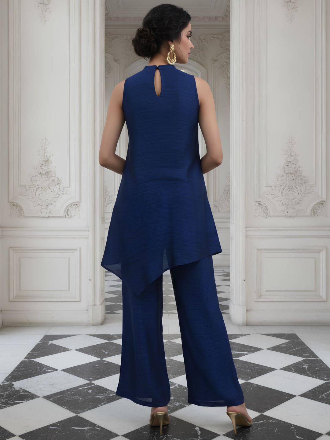 Luxe Navy Embellished Premium Silk Co-Ord Set