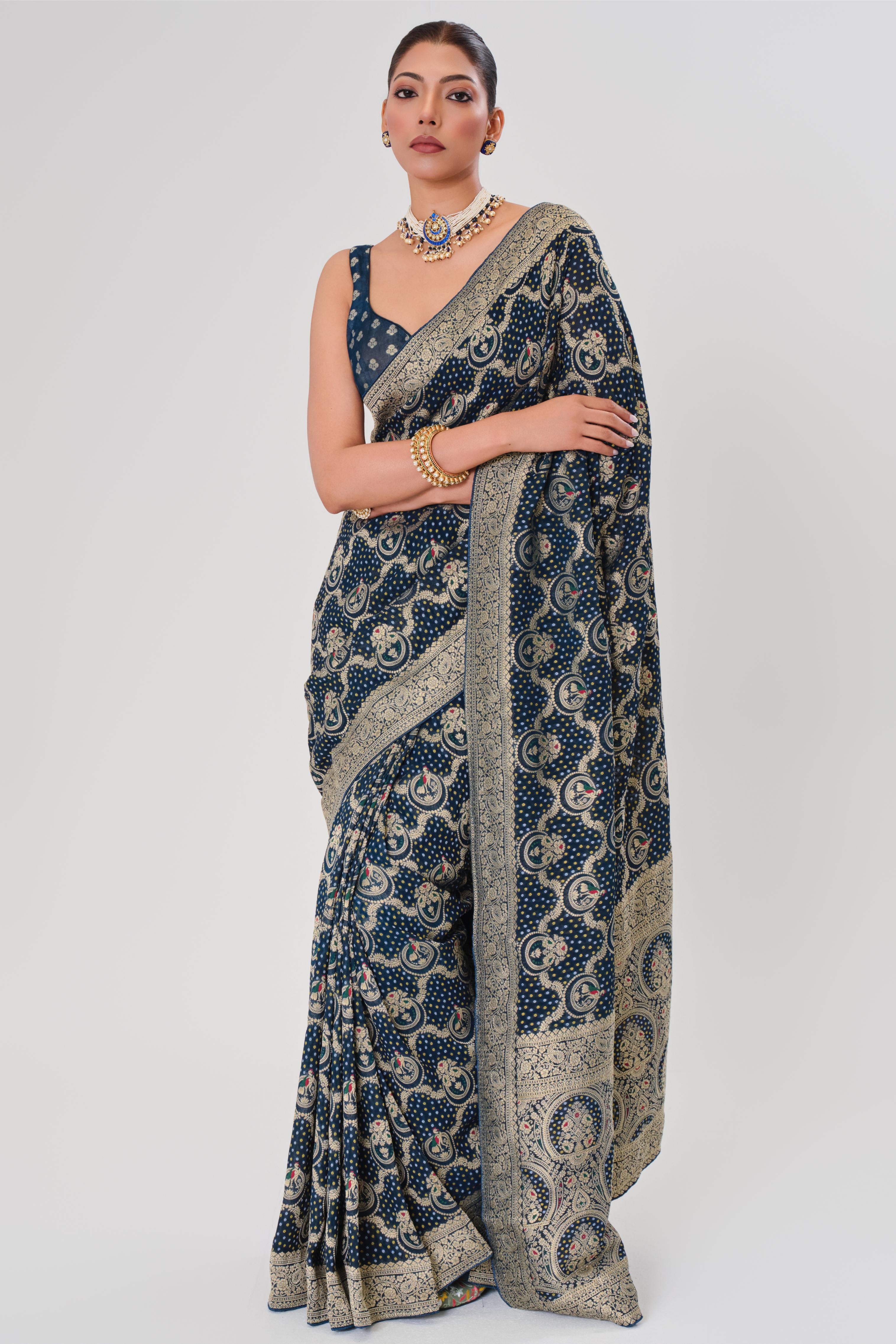 Blue Zari Woven Georgette Silk Saree