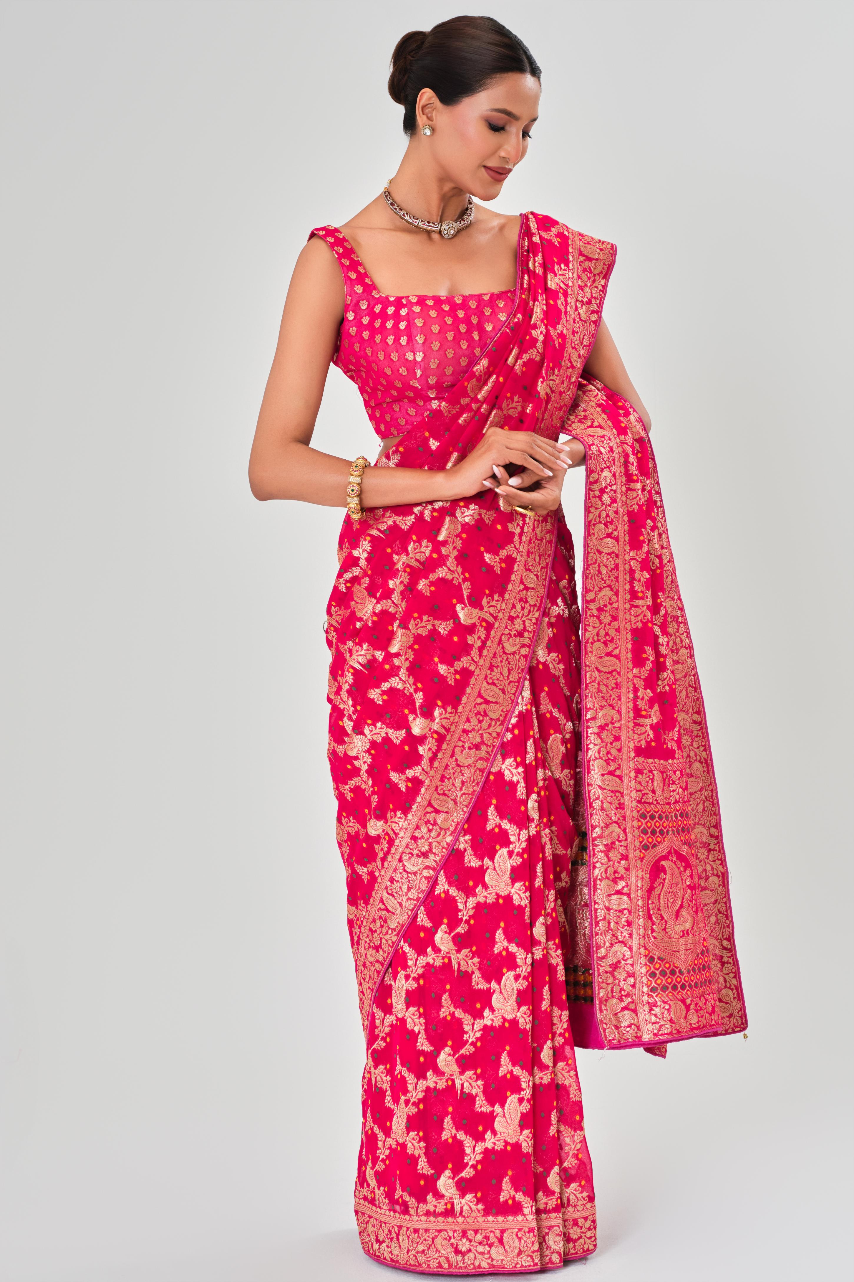 Red Banarasi Georgette Silk Saree