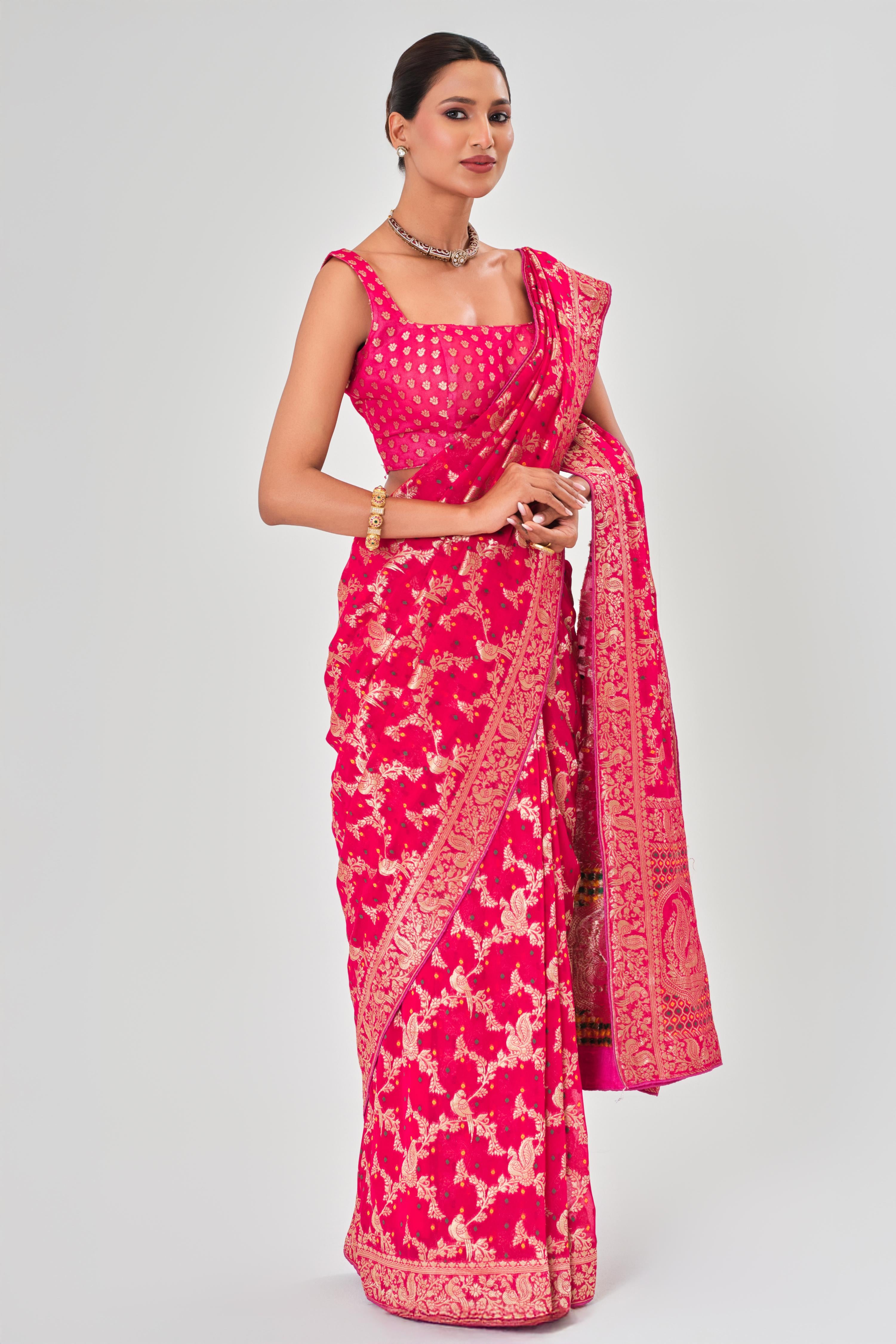 Red Banarasi Georgette Silk Saree