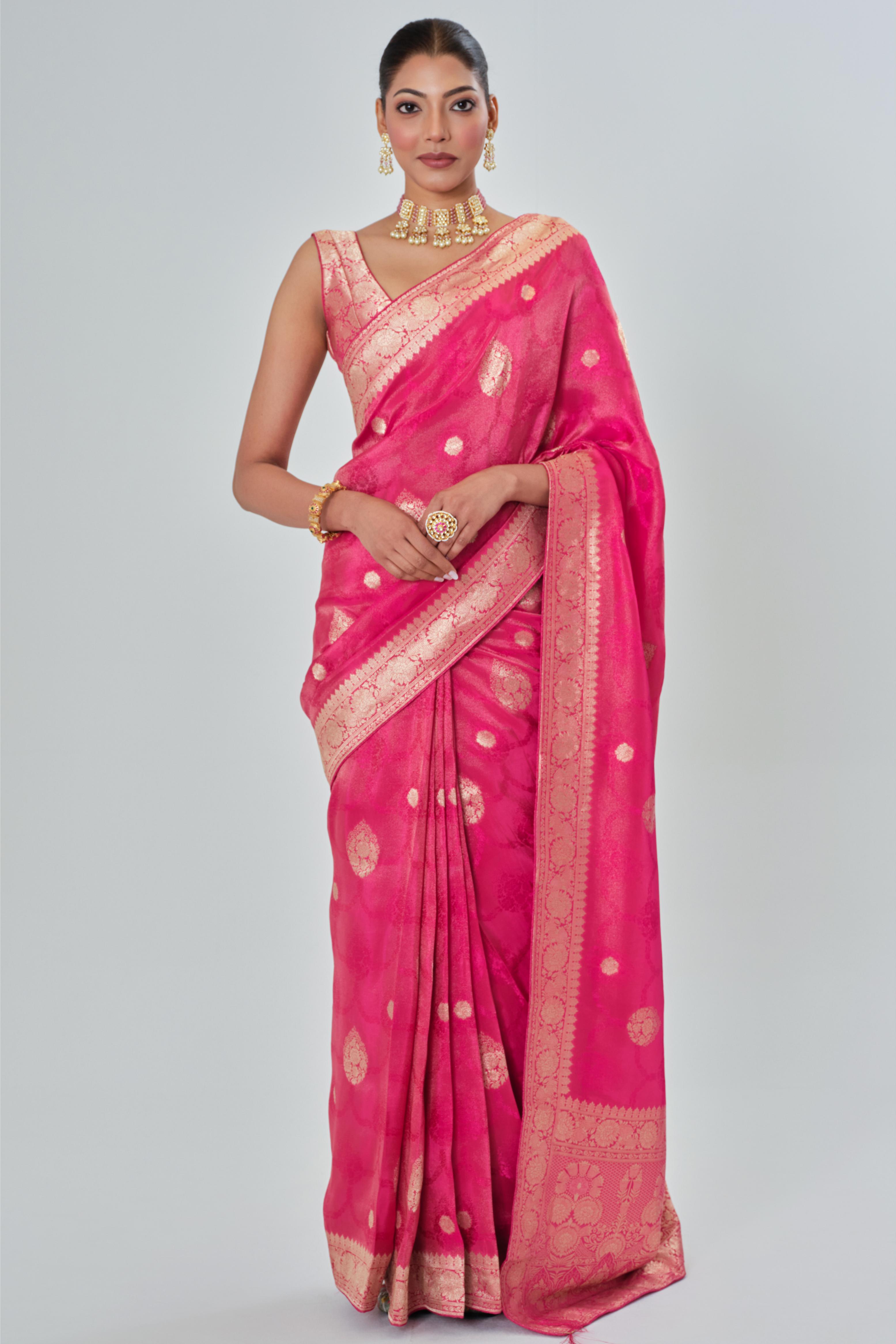 Rouge Pink Embroidered Dola Silk Saree