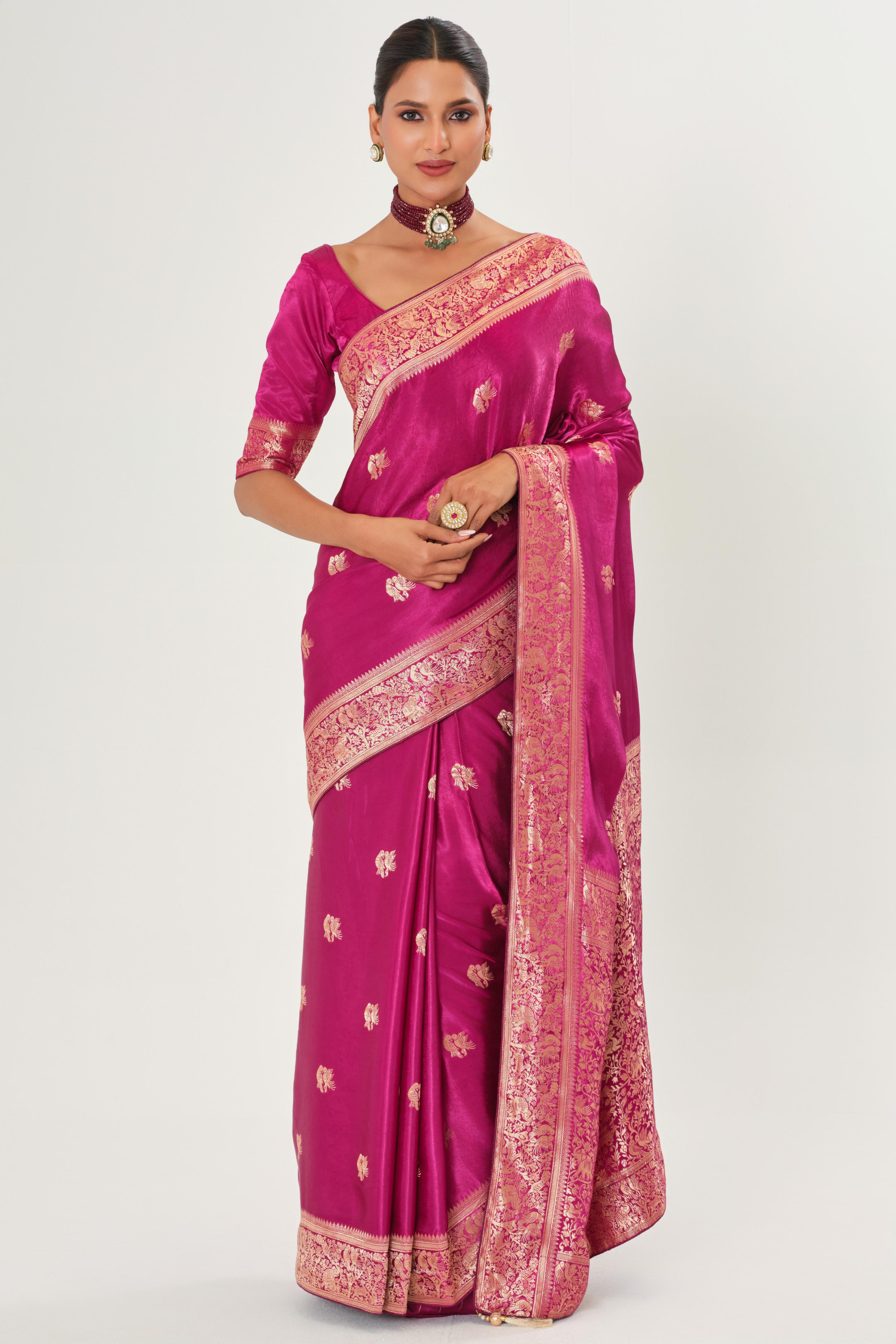 Magenta Banarasi Satin Silk Saree