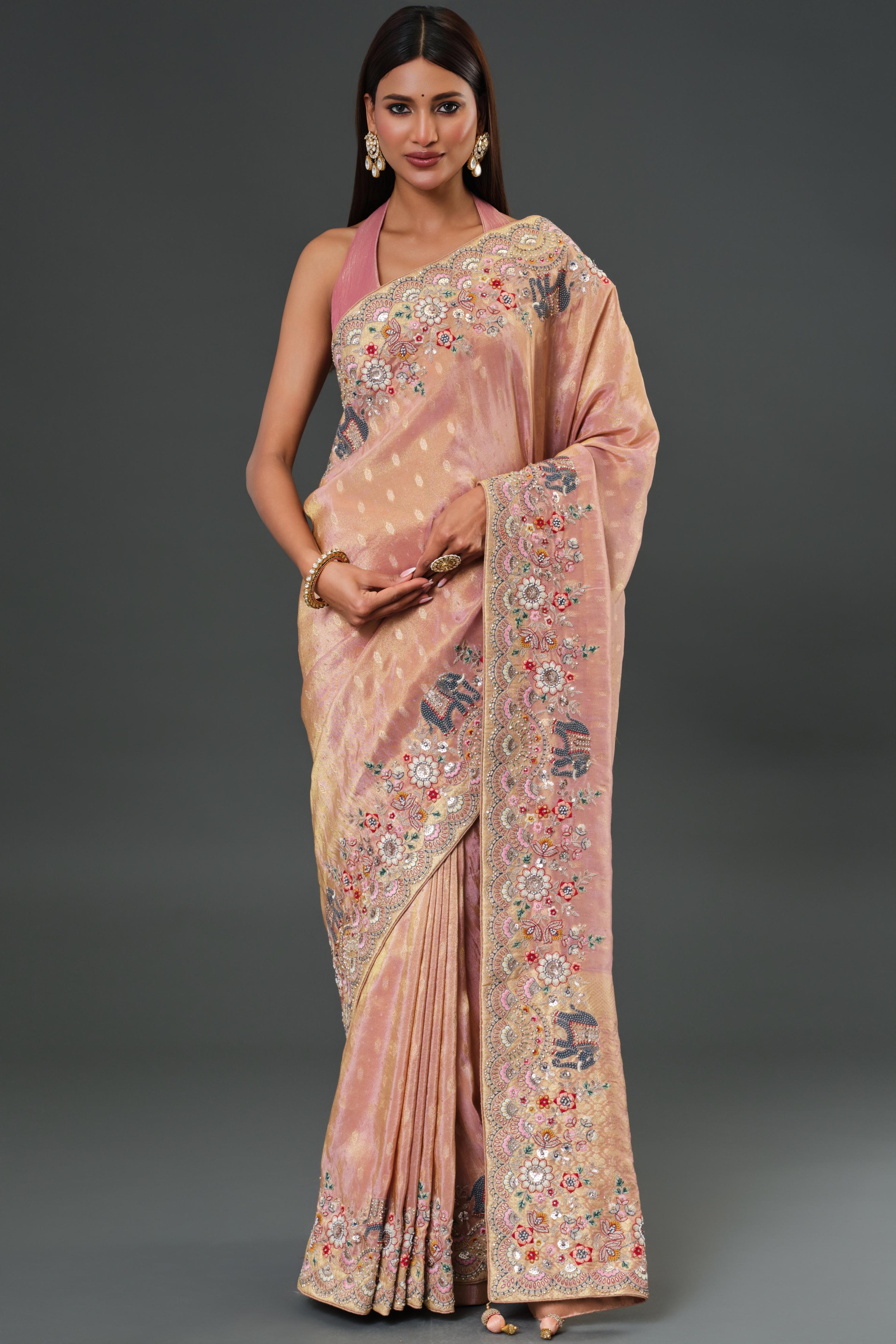 Dusky Peach Banarasi Tissue Silk Saree