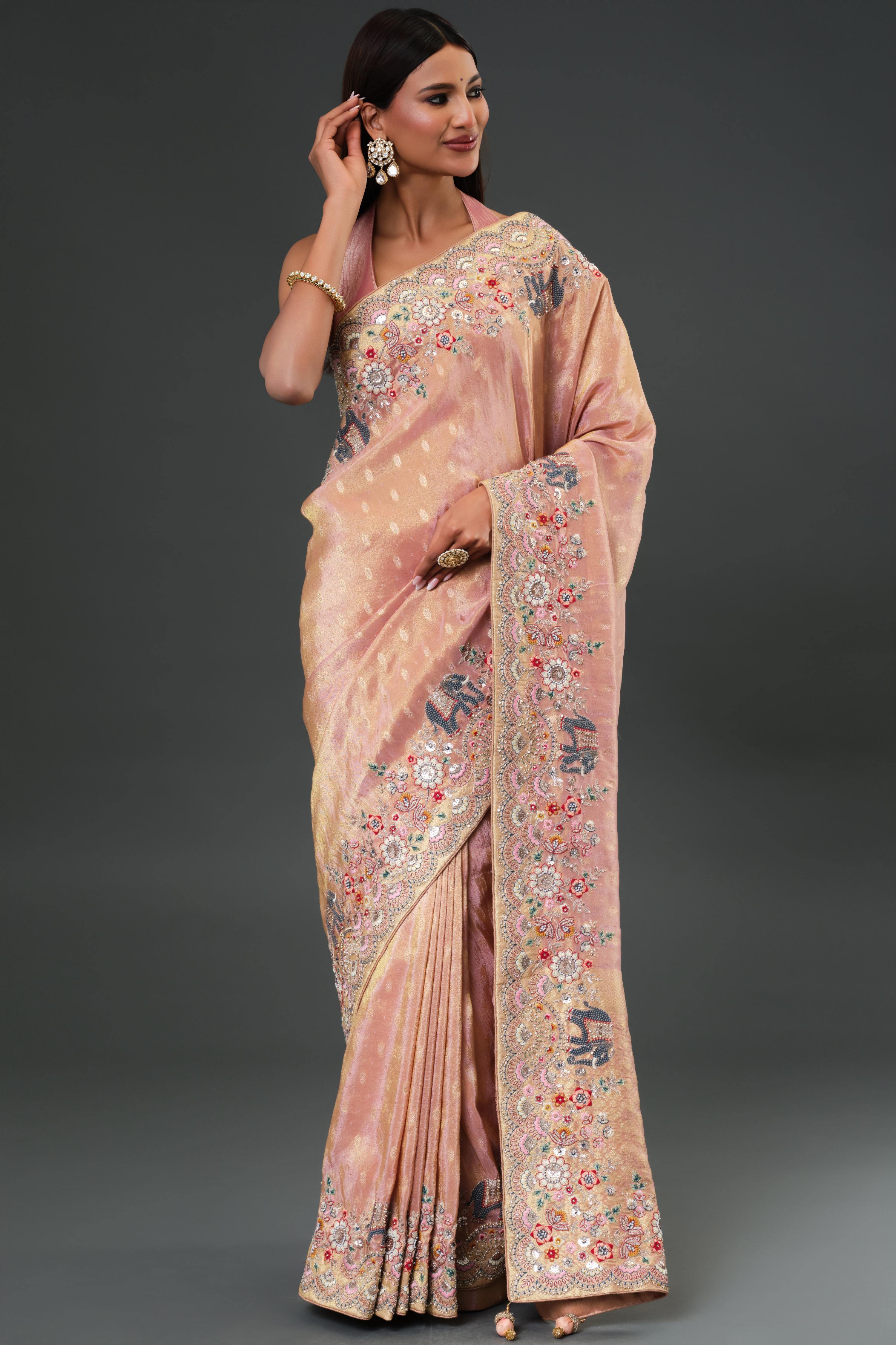 Dusky Peach Banarasi Tissue Silk Saree