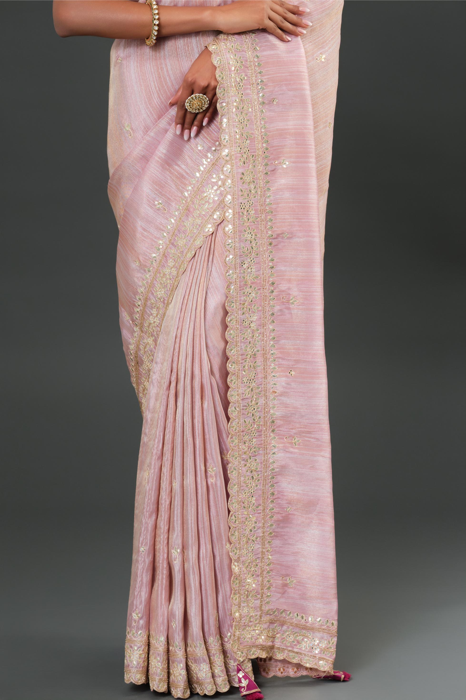 Light Pink Tissue Georgette Silk Saree