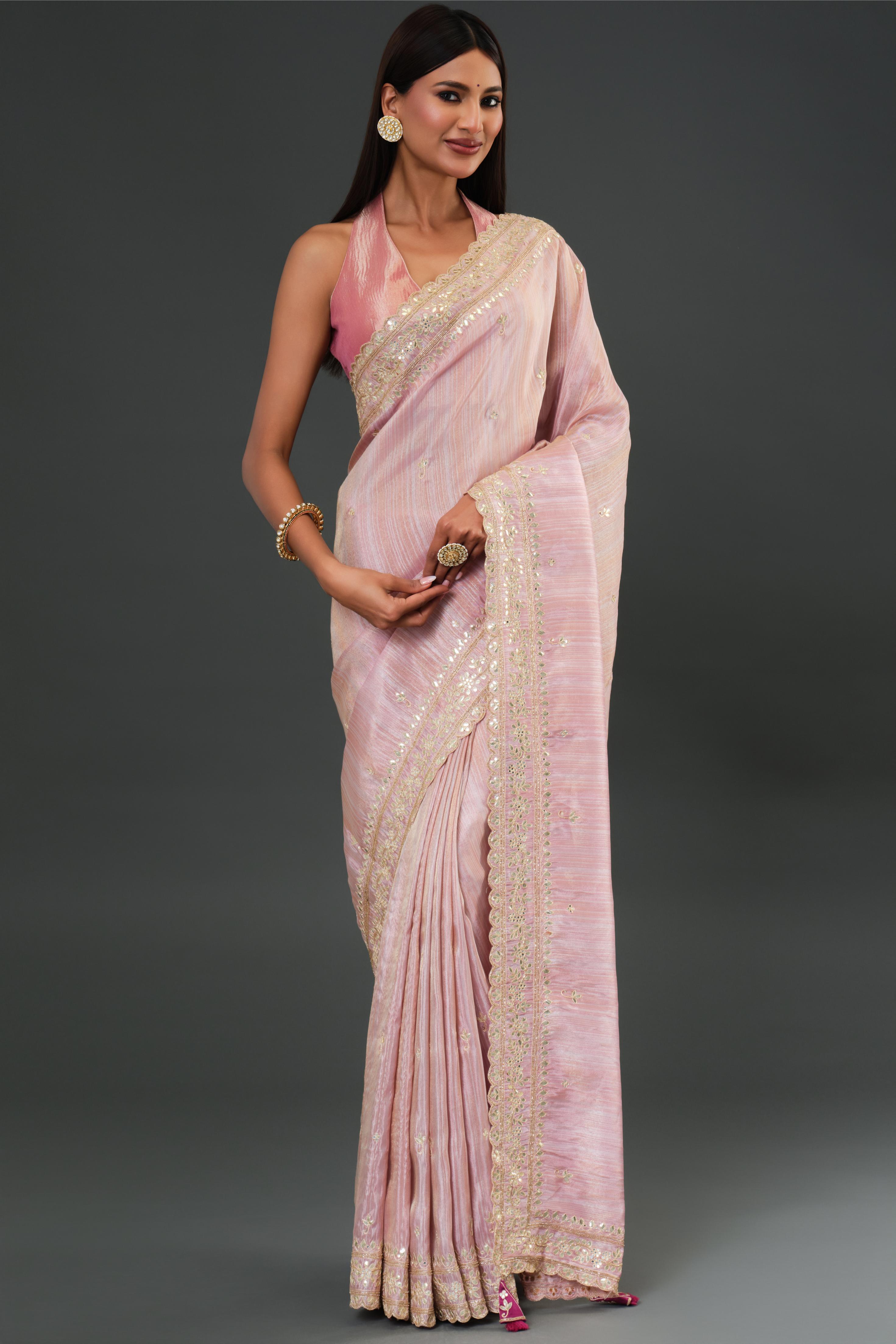 Light Pink Tissue Georgette Silk Saree