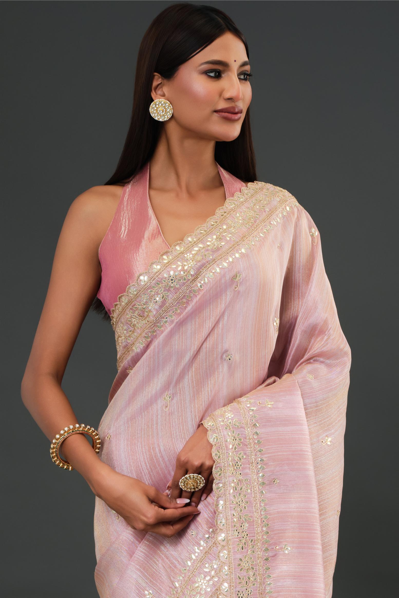 Light Pink Tissue Georgette Silk Saree
