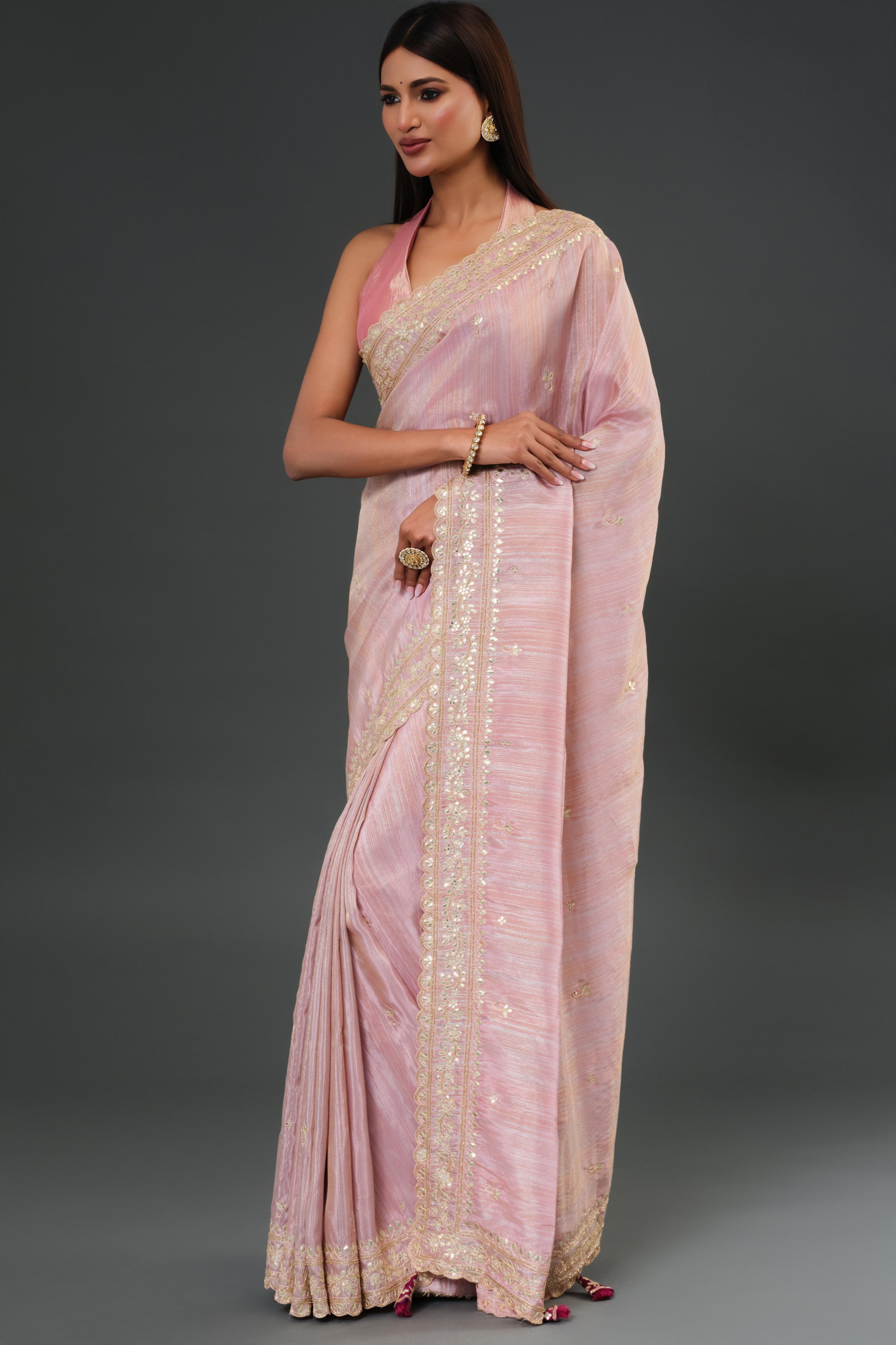 Light Pink Tissue Georgette Silk Saree