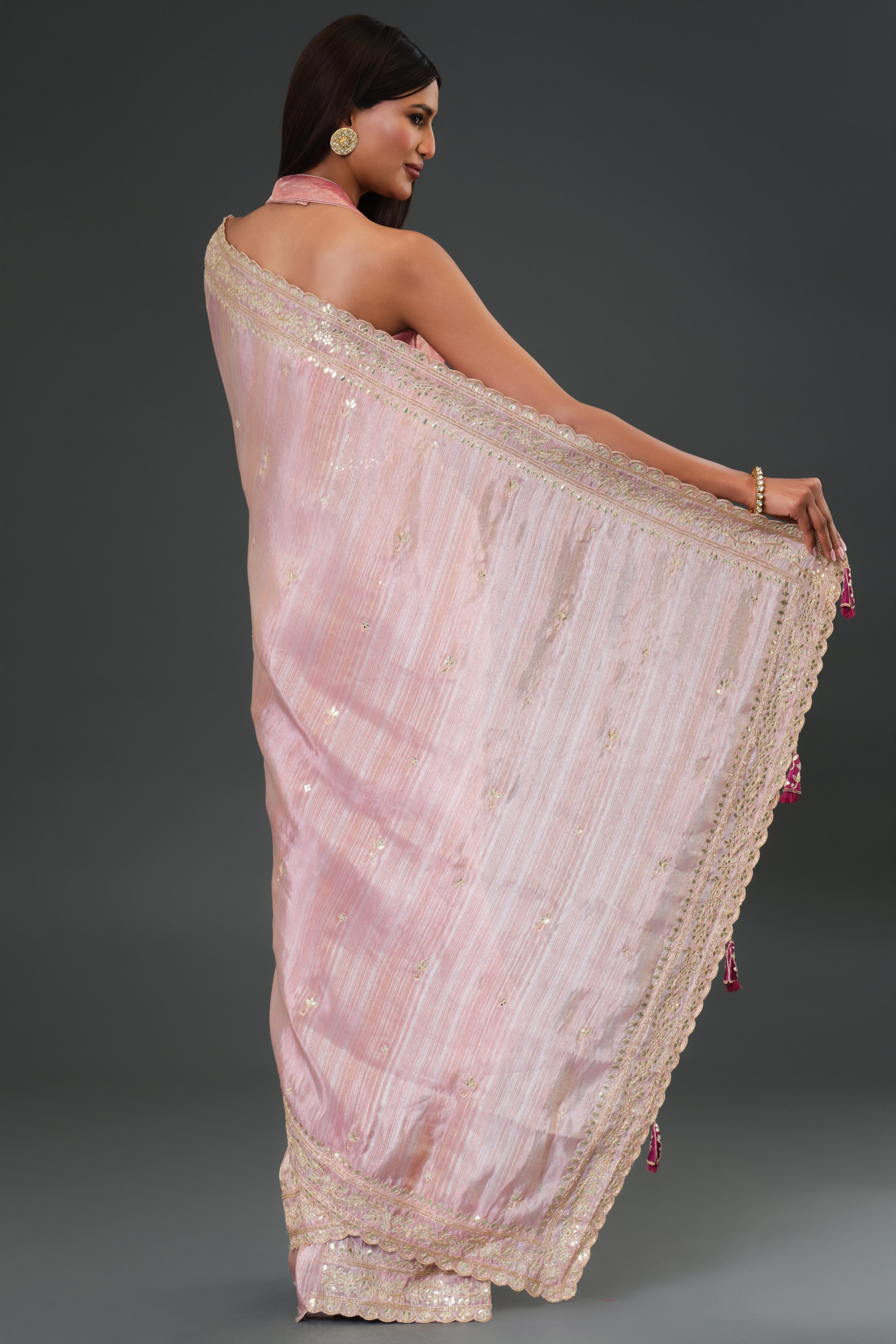 Light Pink Tissue Georgette Silk Saree