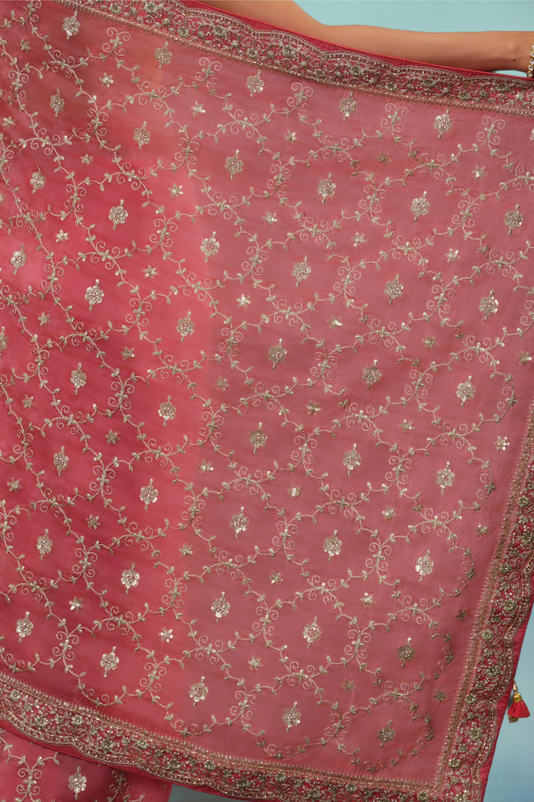 Peachy Pink Russian Crepe Silk Saree
