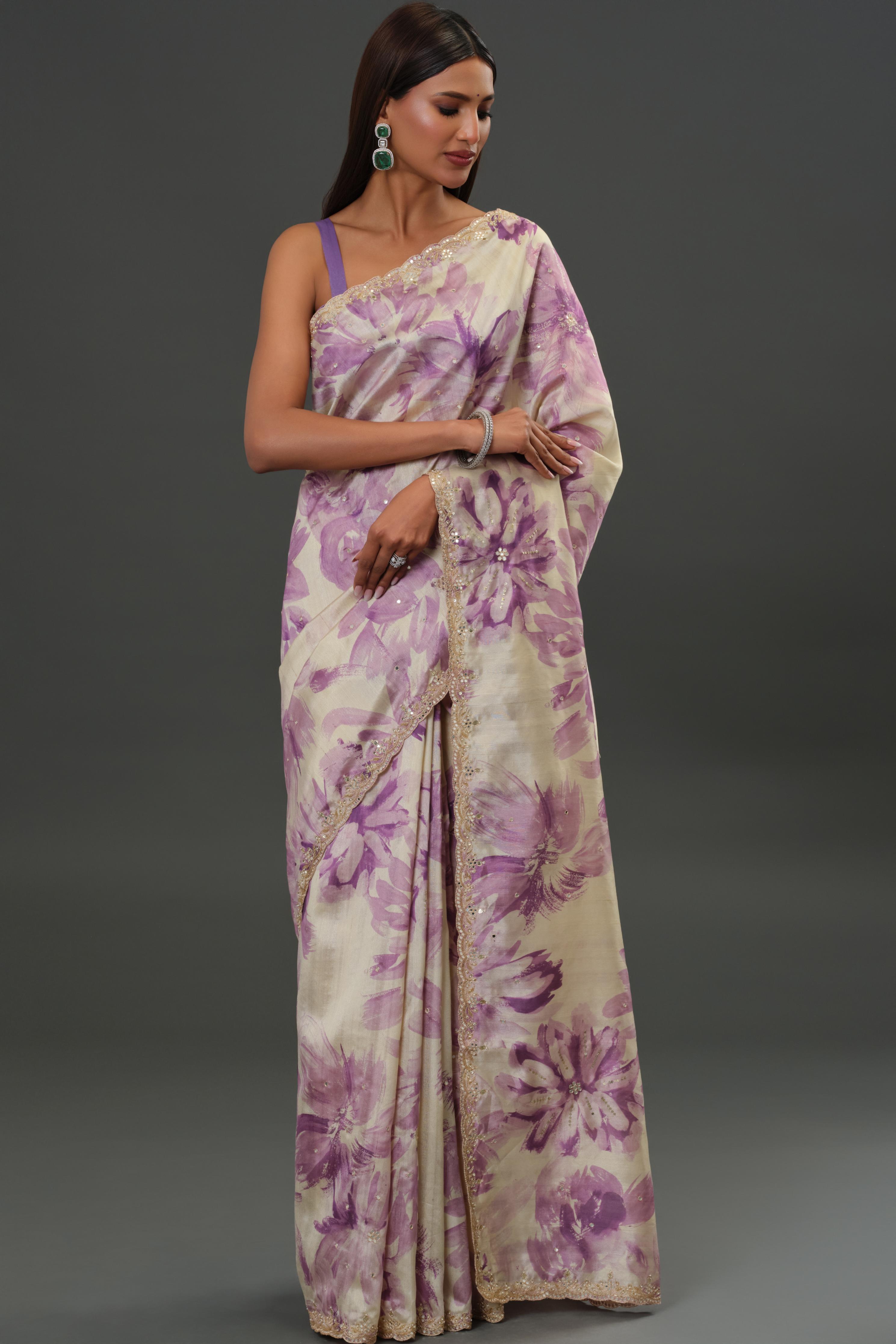 Lavender Glow Tussar Silk Saree