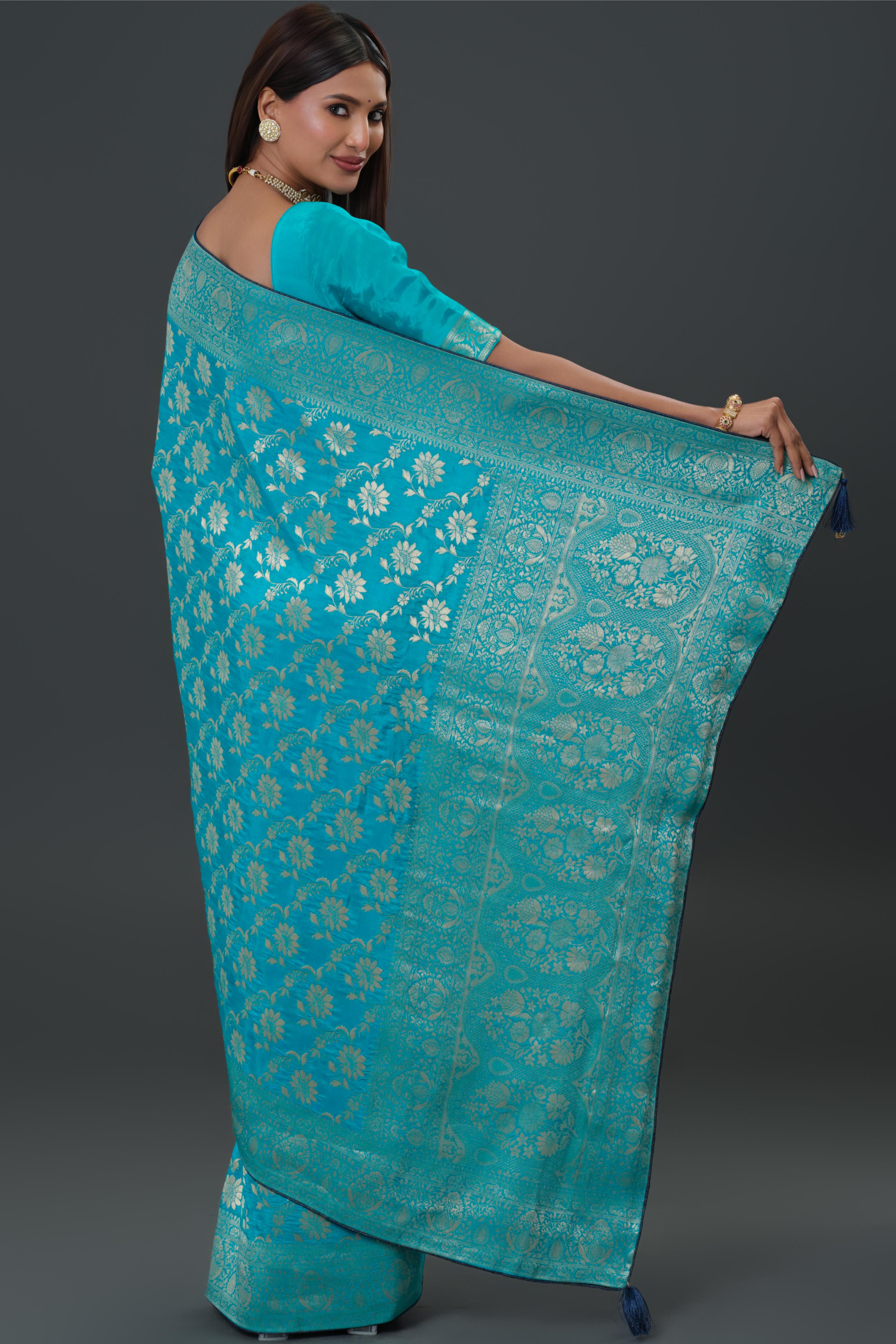Turquoise Zari Woven Dola Silk Saree