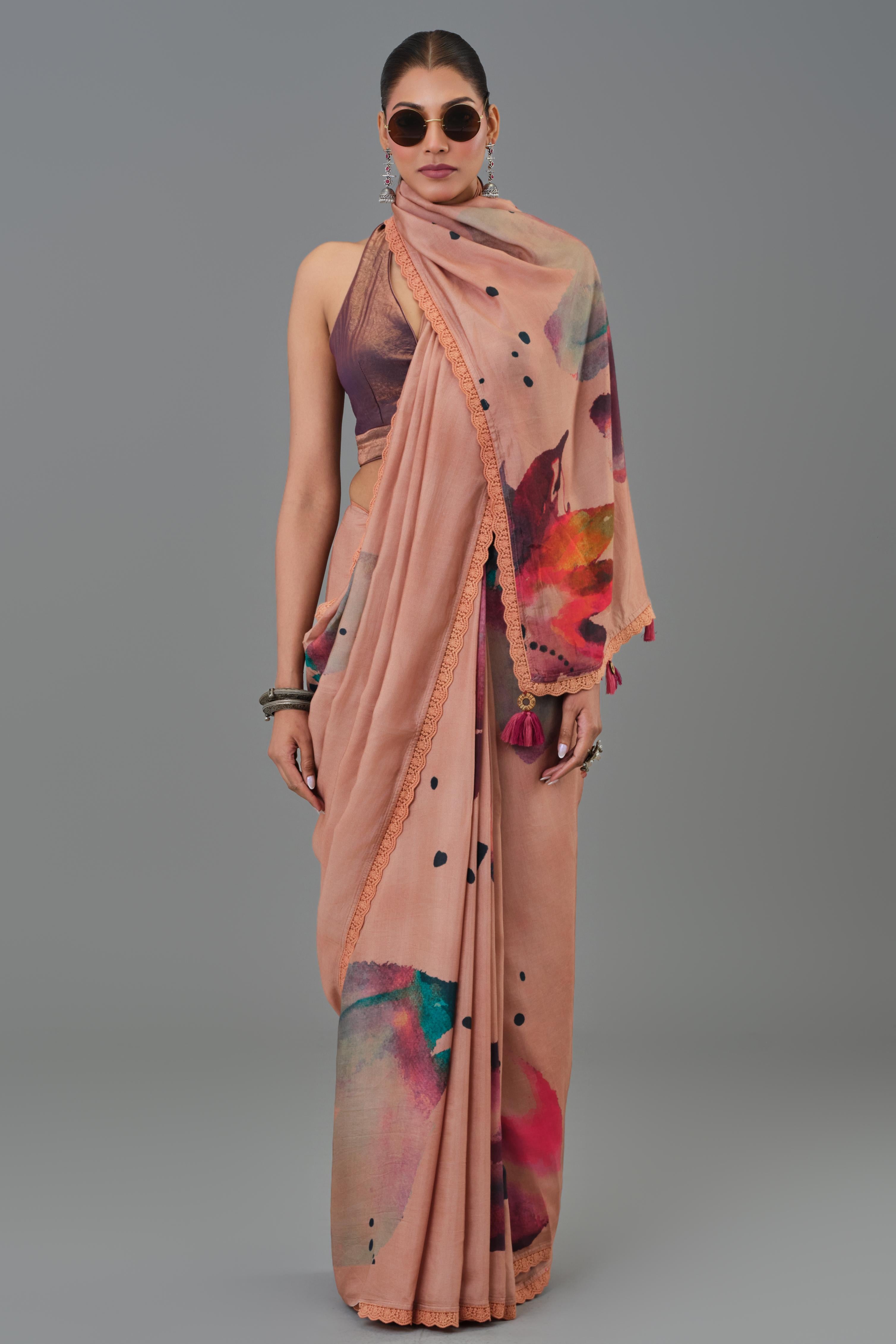 Blush Beige Abstract Art Saree