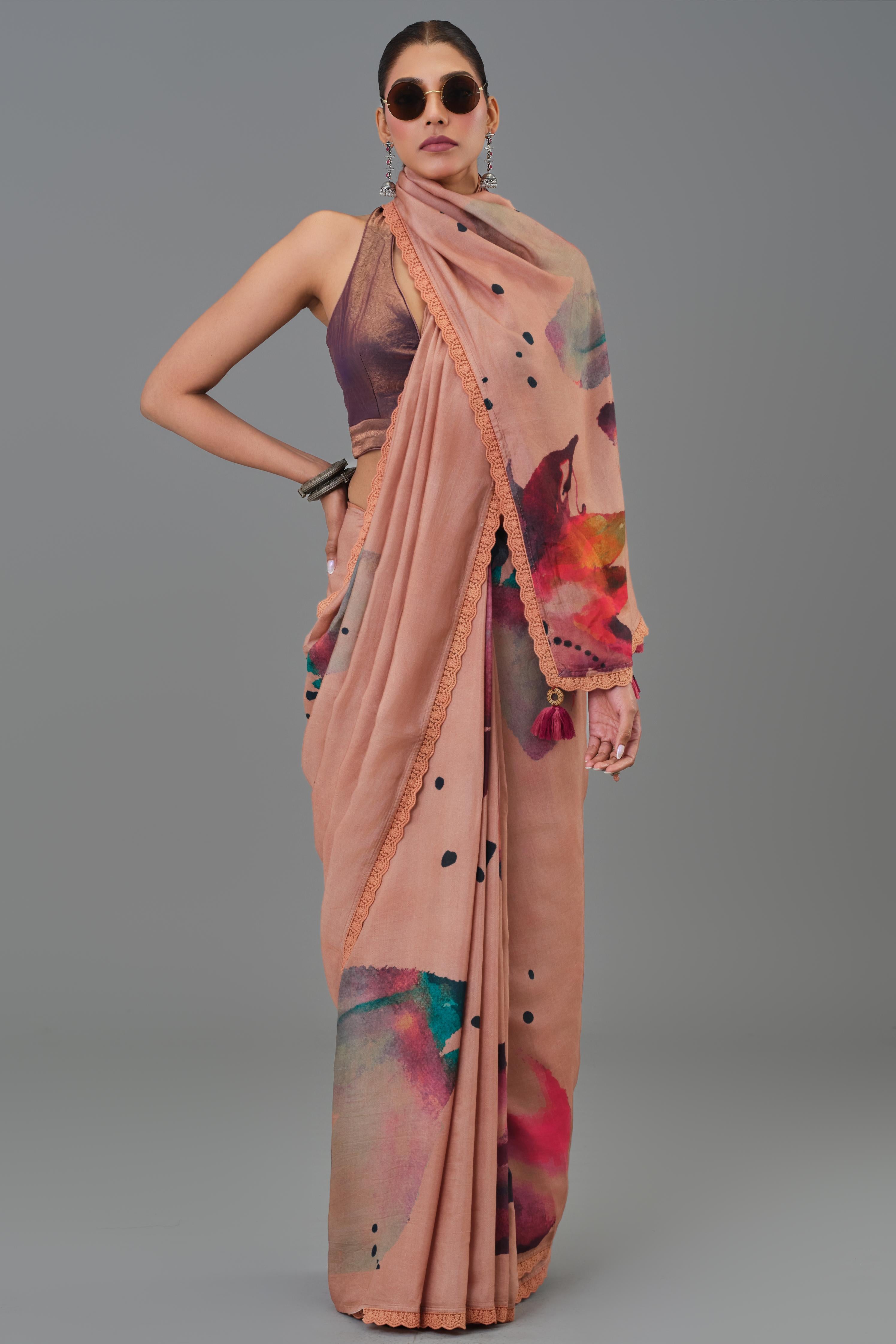Blush Beige Abstract Art Saree
