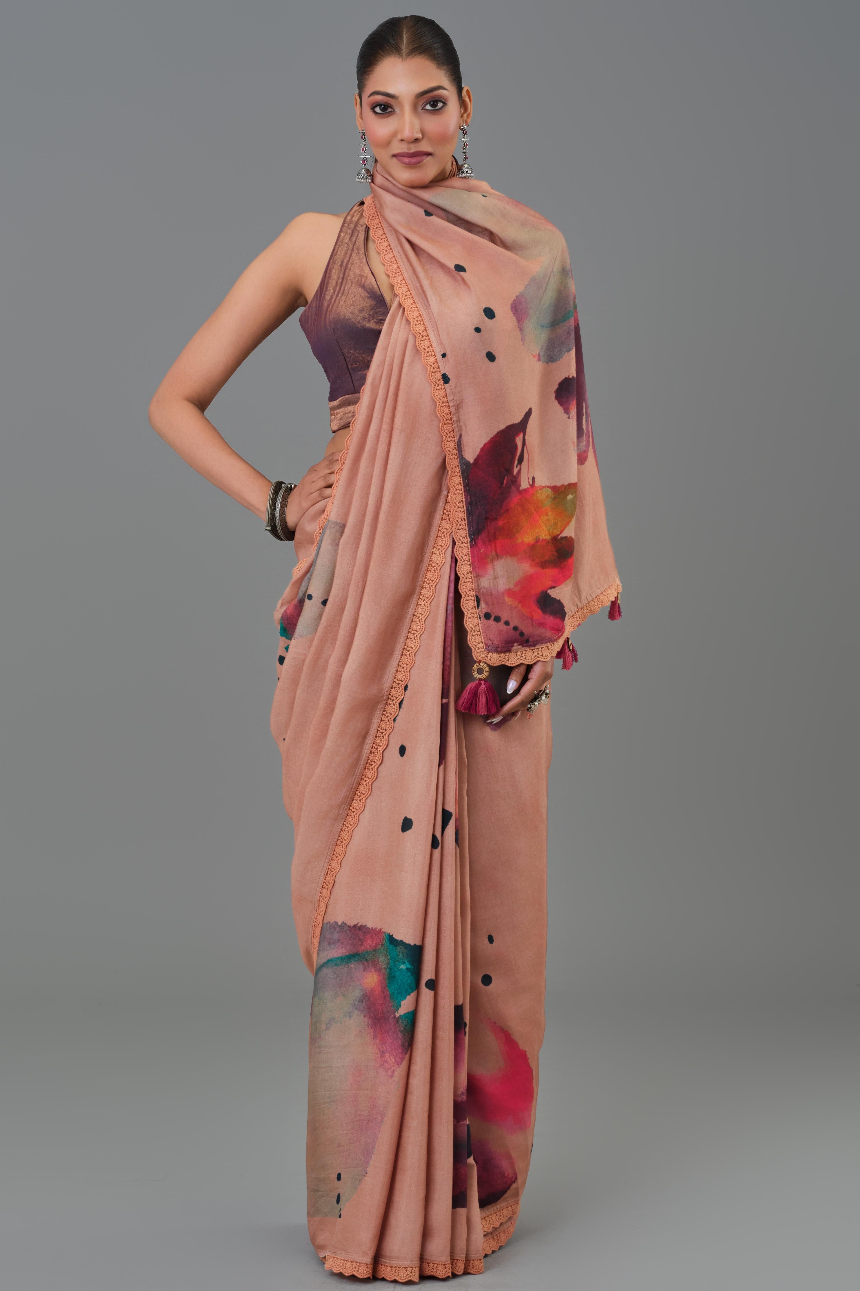 Blush Beige Abstract Art Saree