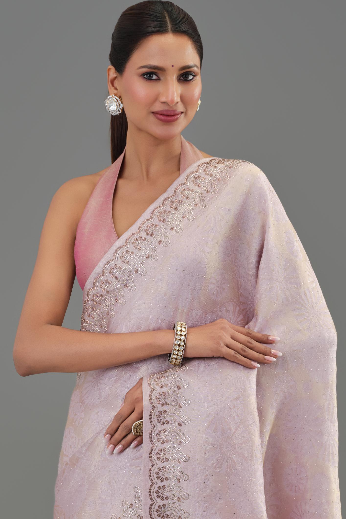 Light Pastel Pink Banarasi Silk Saree