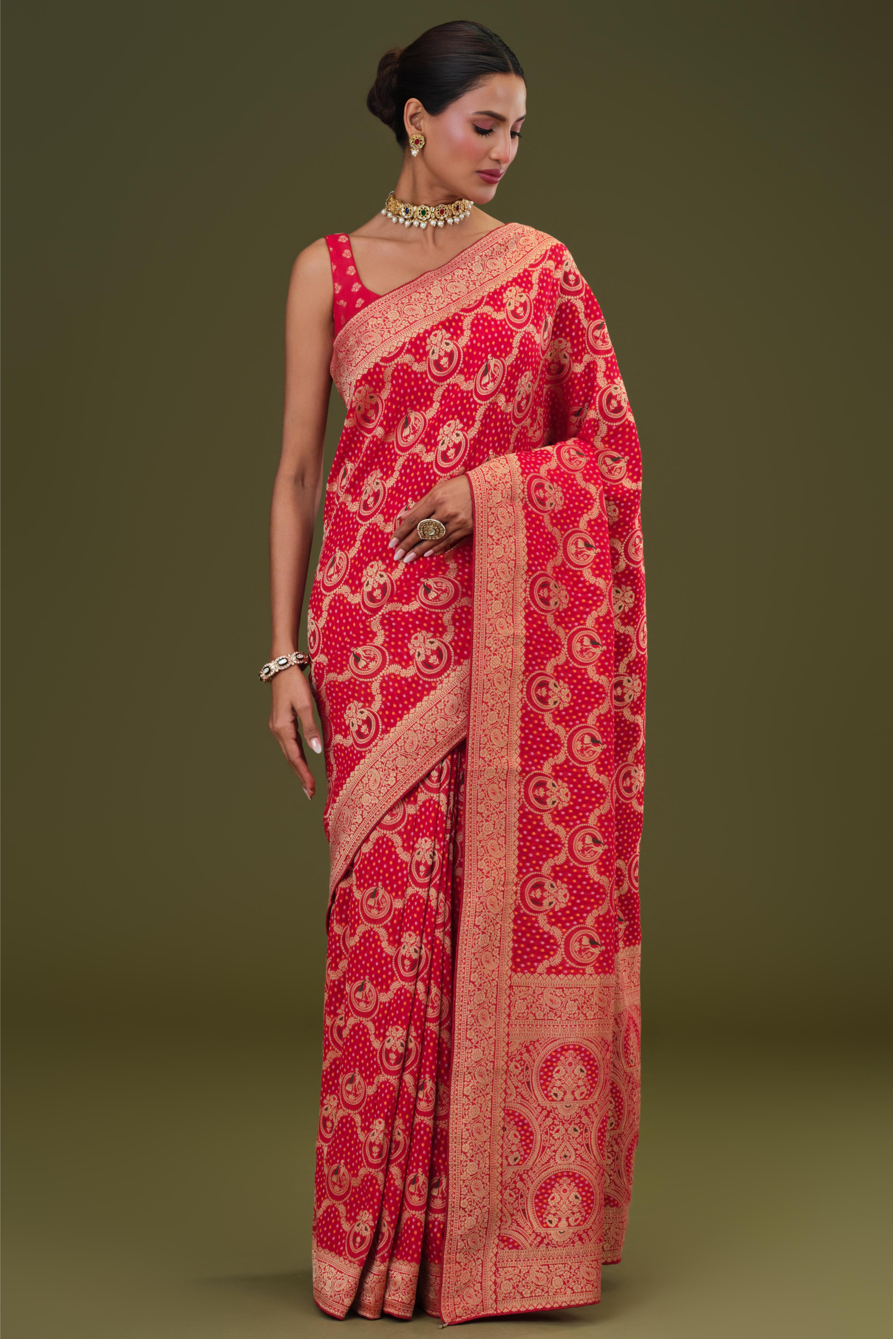 Red Zari Woven Georgette Silk Saree