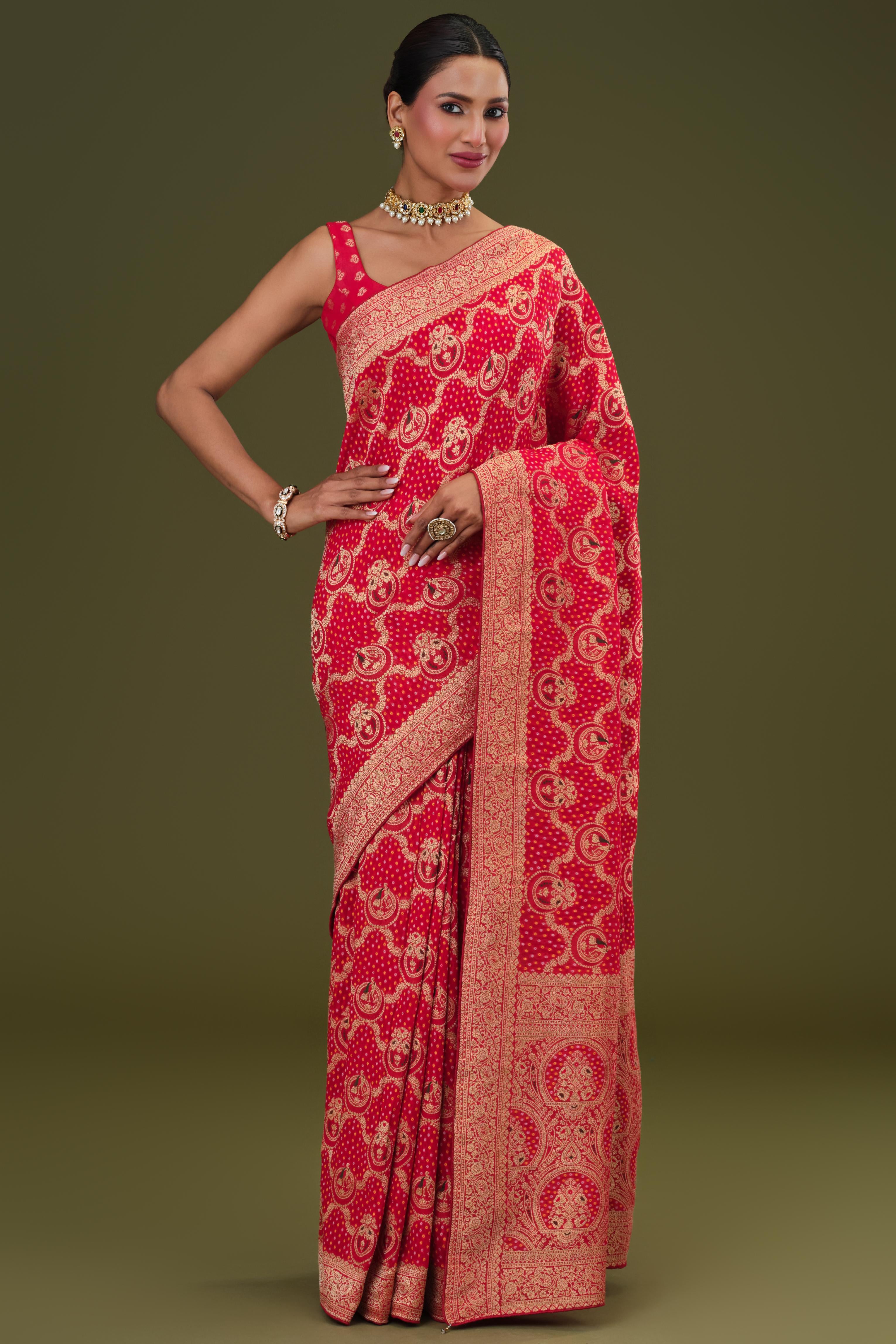 Red Zari Woven Georgette Silk Saree