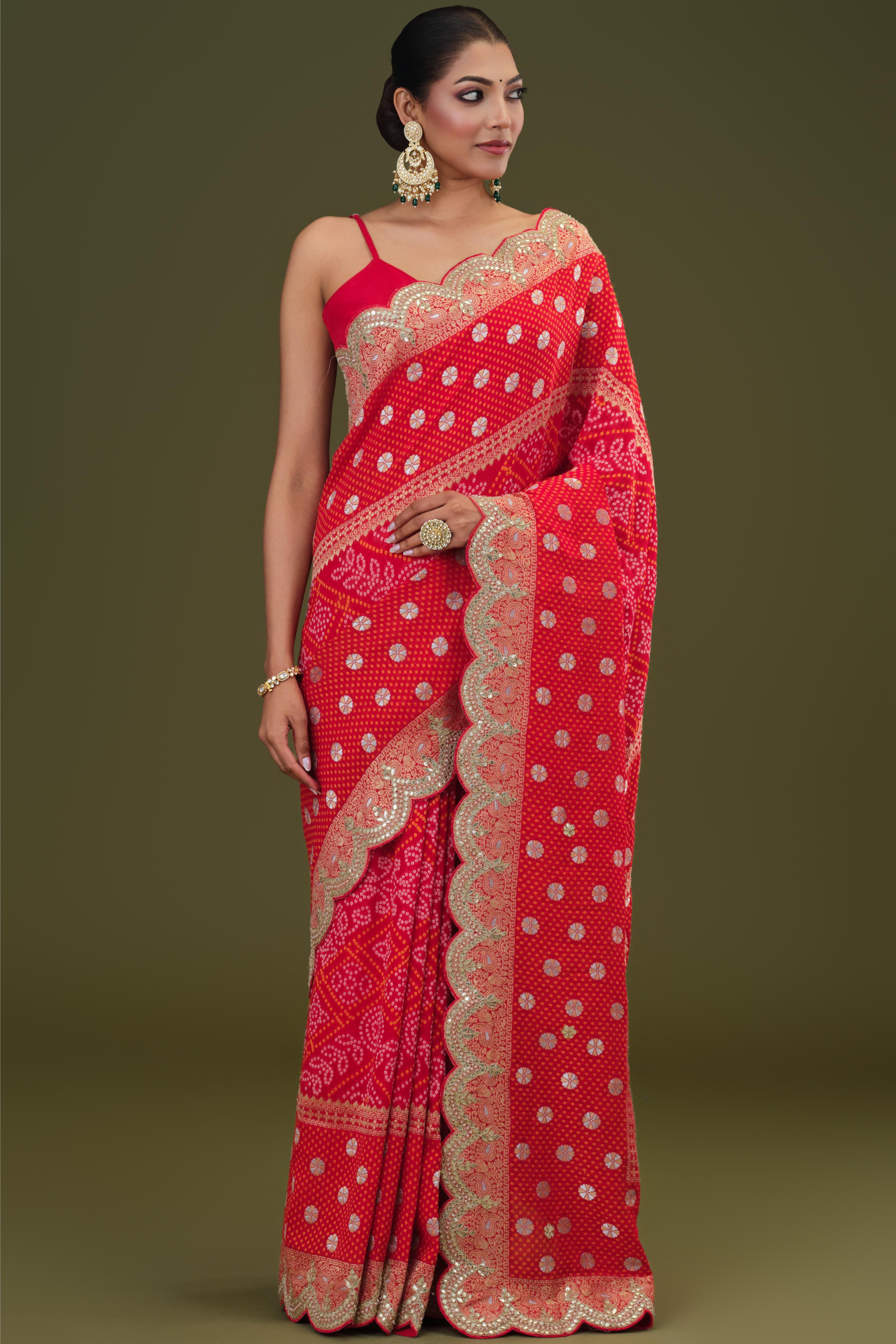 Red Woven Georgette Silk Saree
