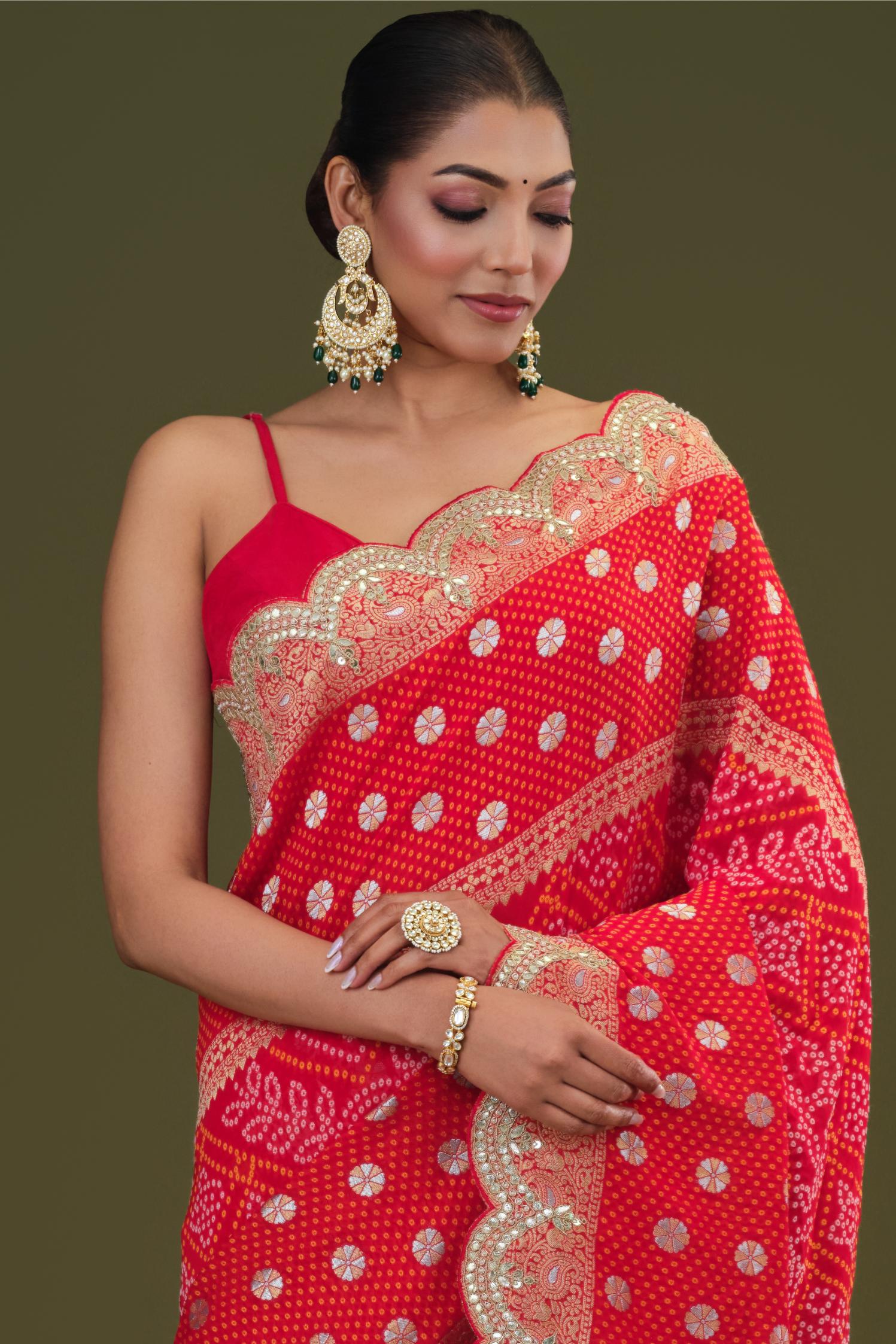 Red Woven Georgette Silk Saree