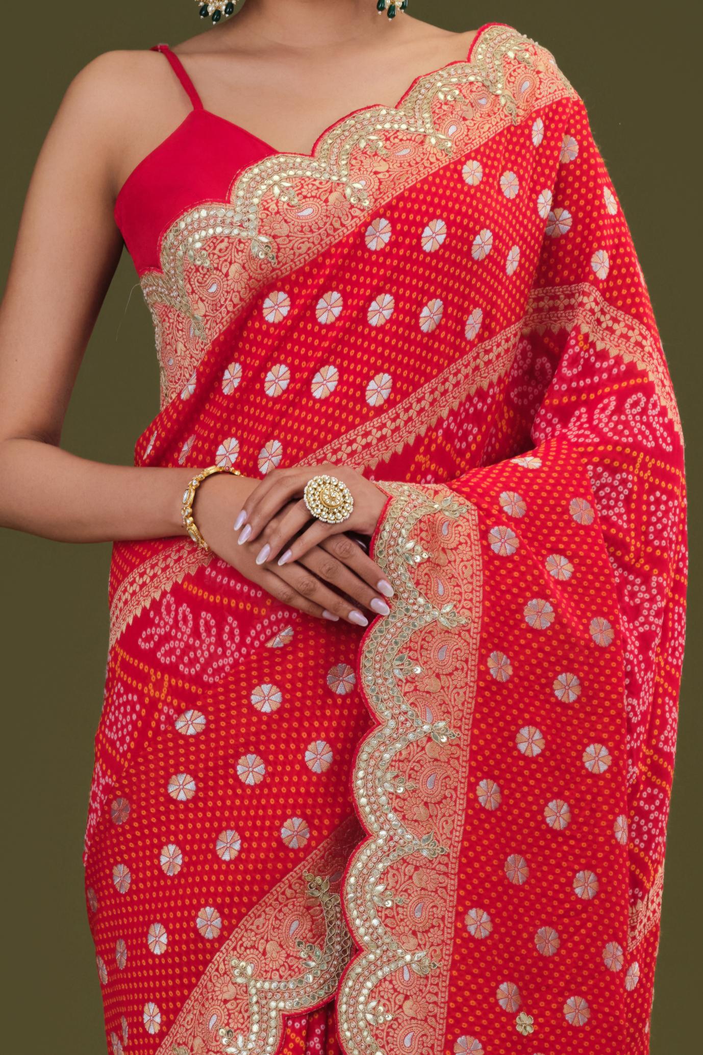 Red Woven Georgette Silk Saree