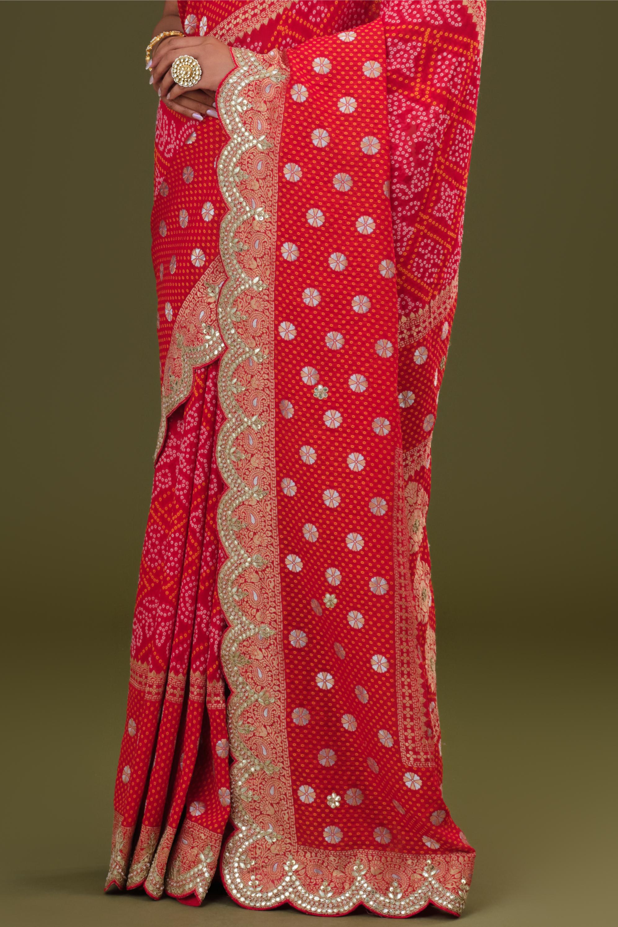 Red Woven Georgette Silk Saree