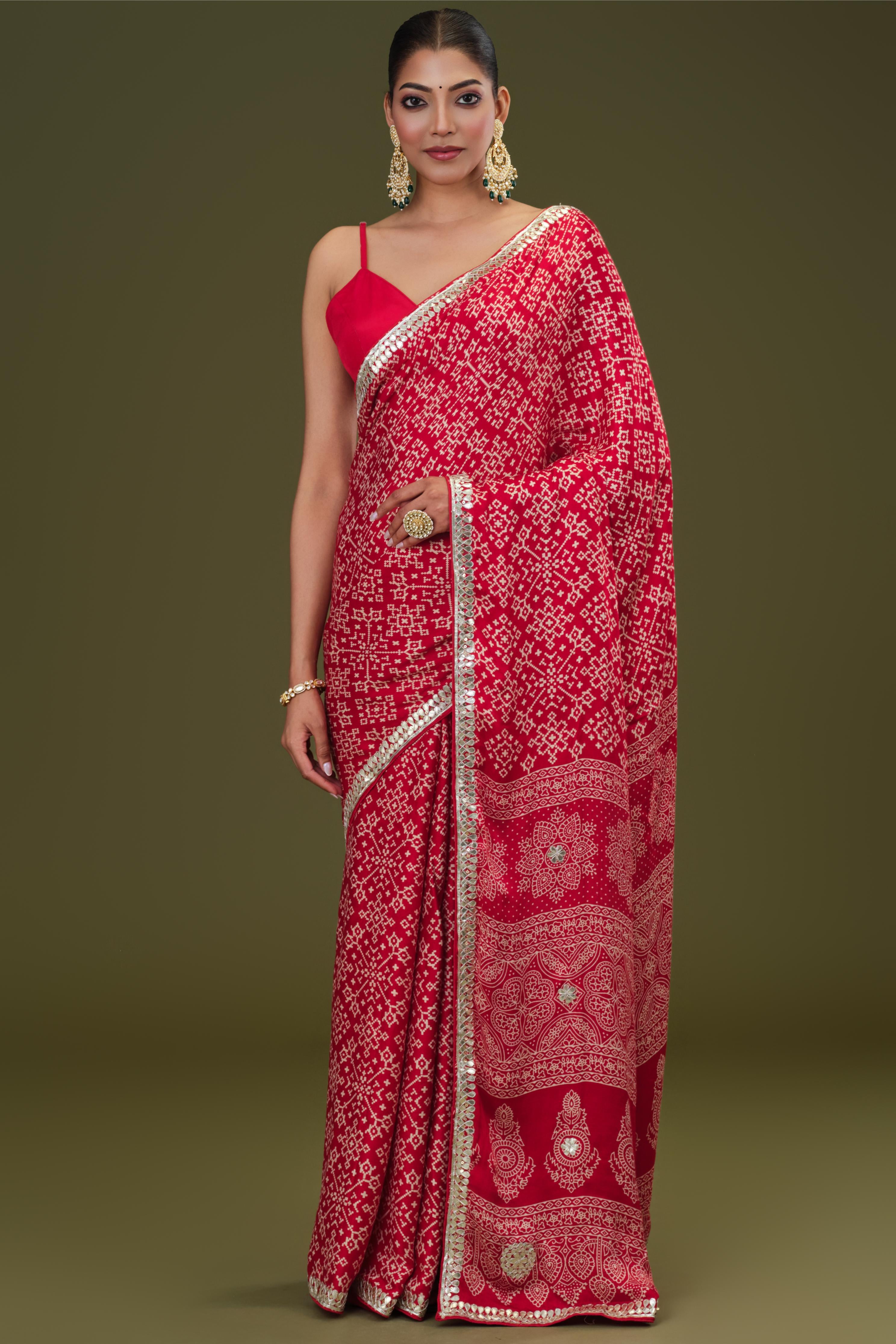 Red Bandhej Printed Modal Silk Saree