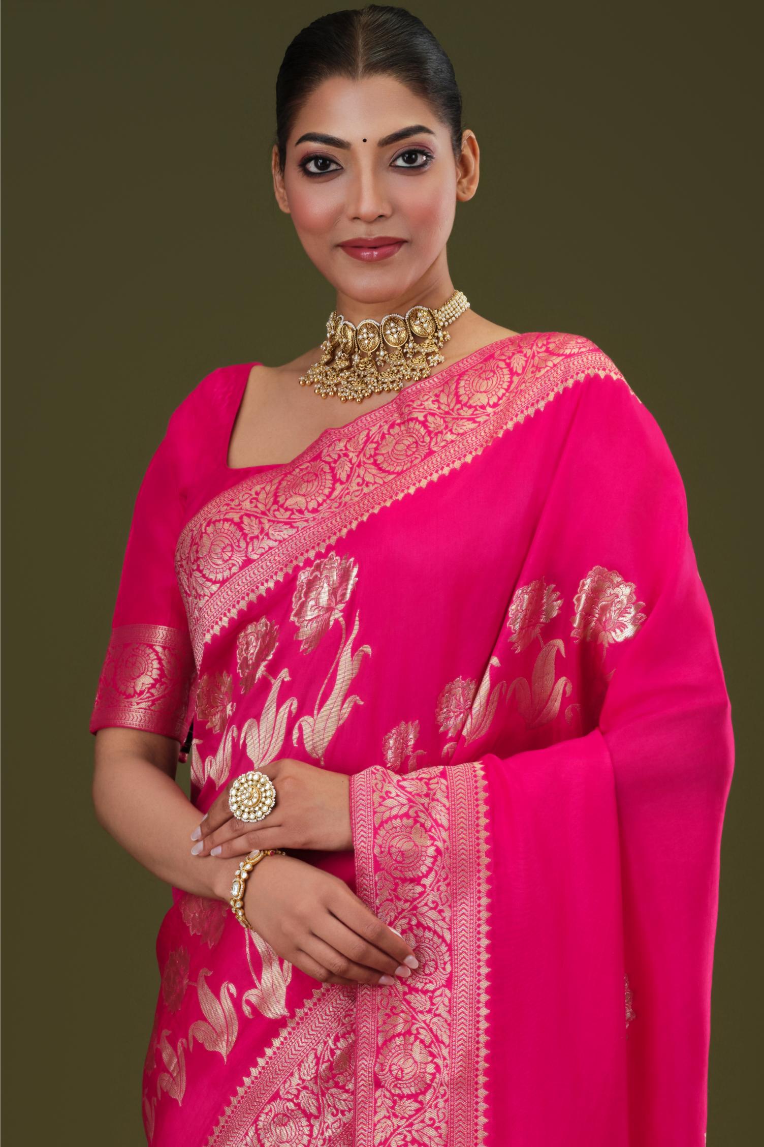 Magenta Zari Woven Dola Silk Saree