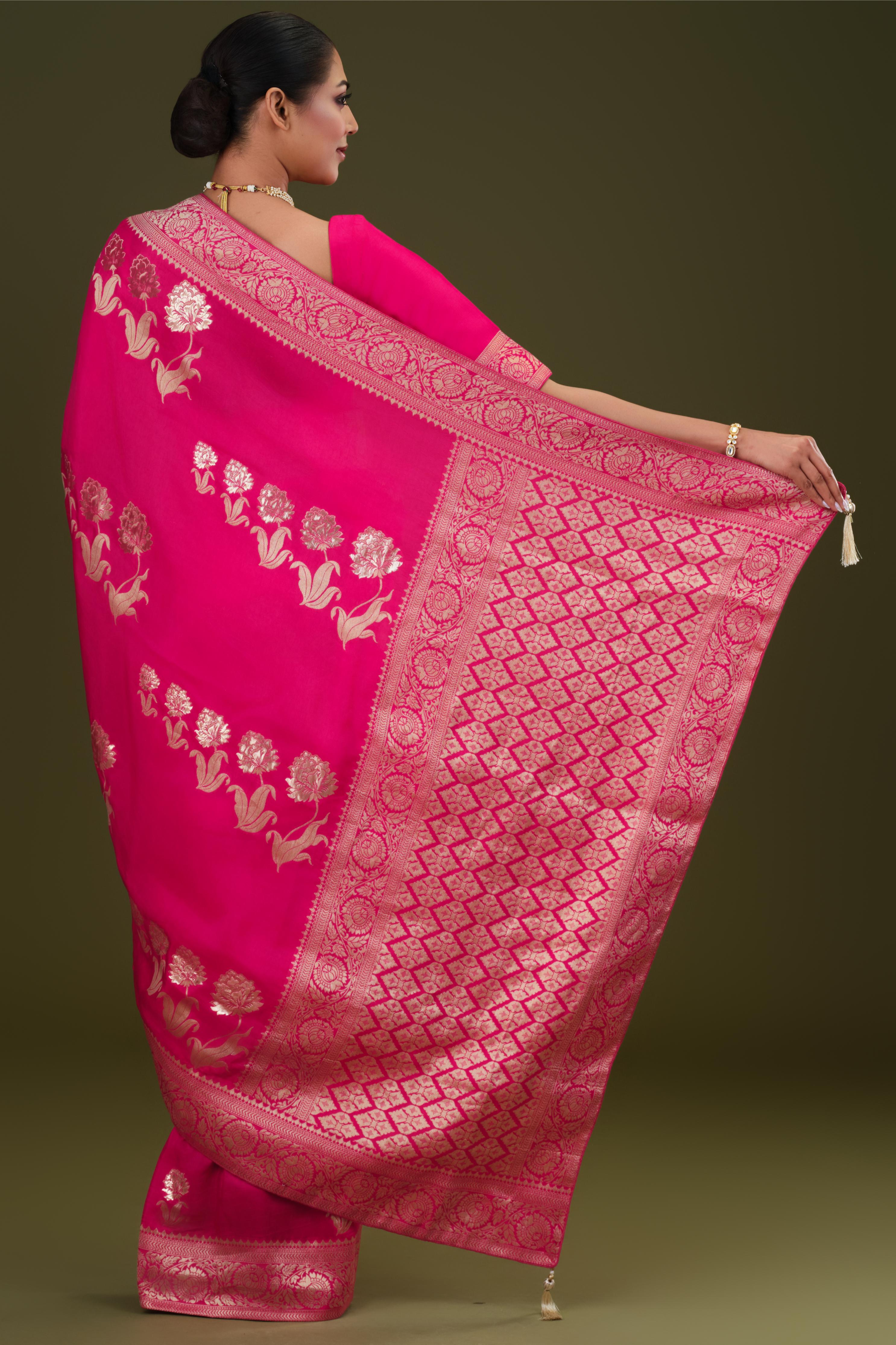 Magenta Zari Woven Dola Silk Saree