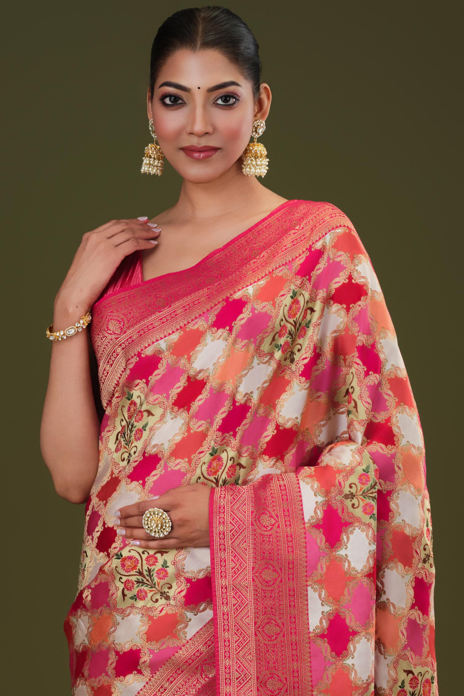 White Banarasi Pure Satin Silk Saree