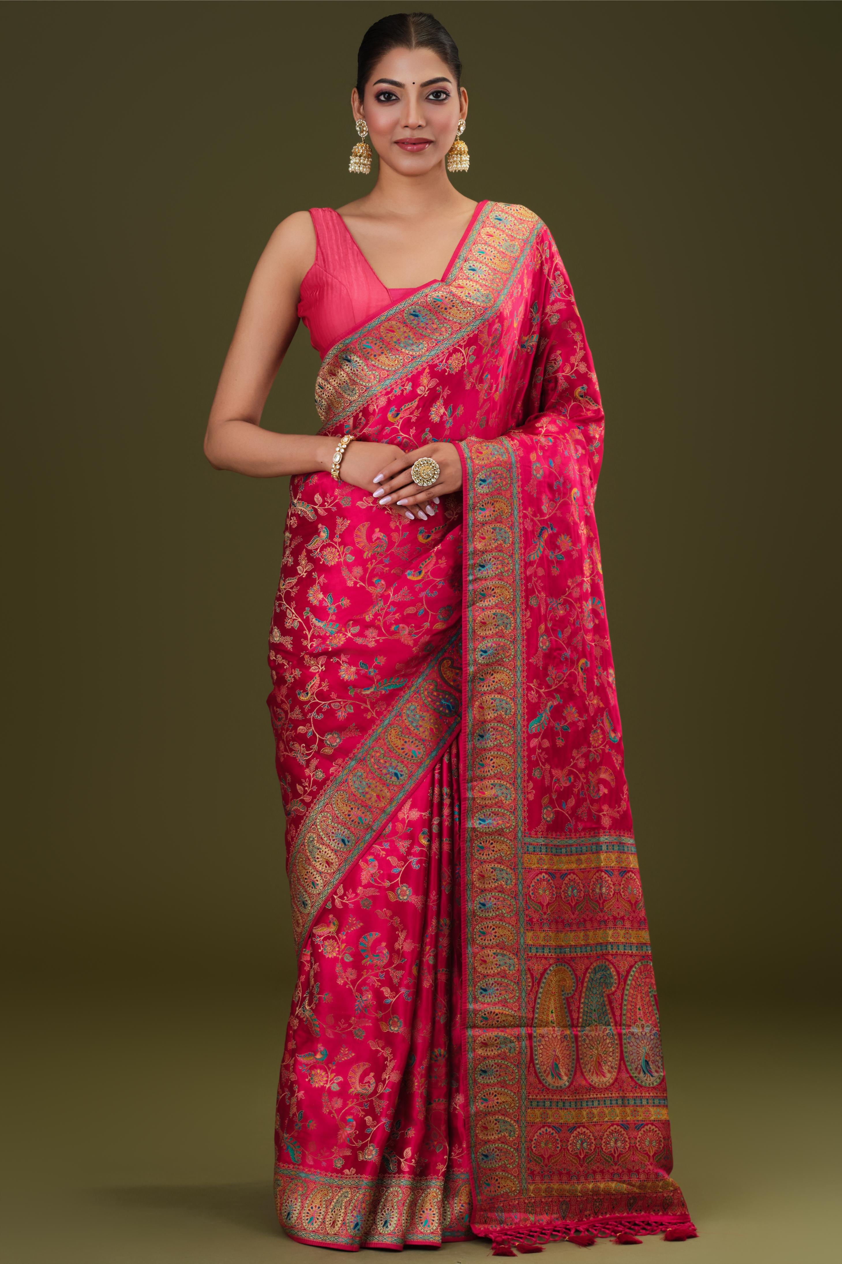 Rani Pink Printed Pure Satin Silk Saree