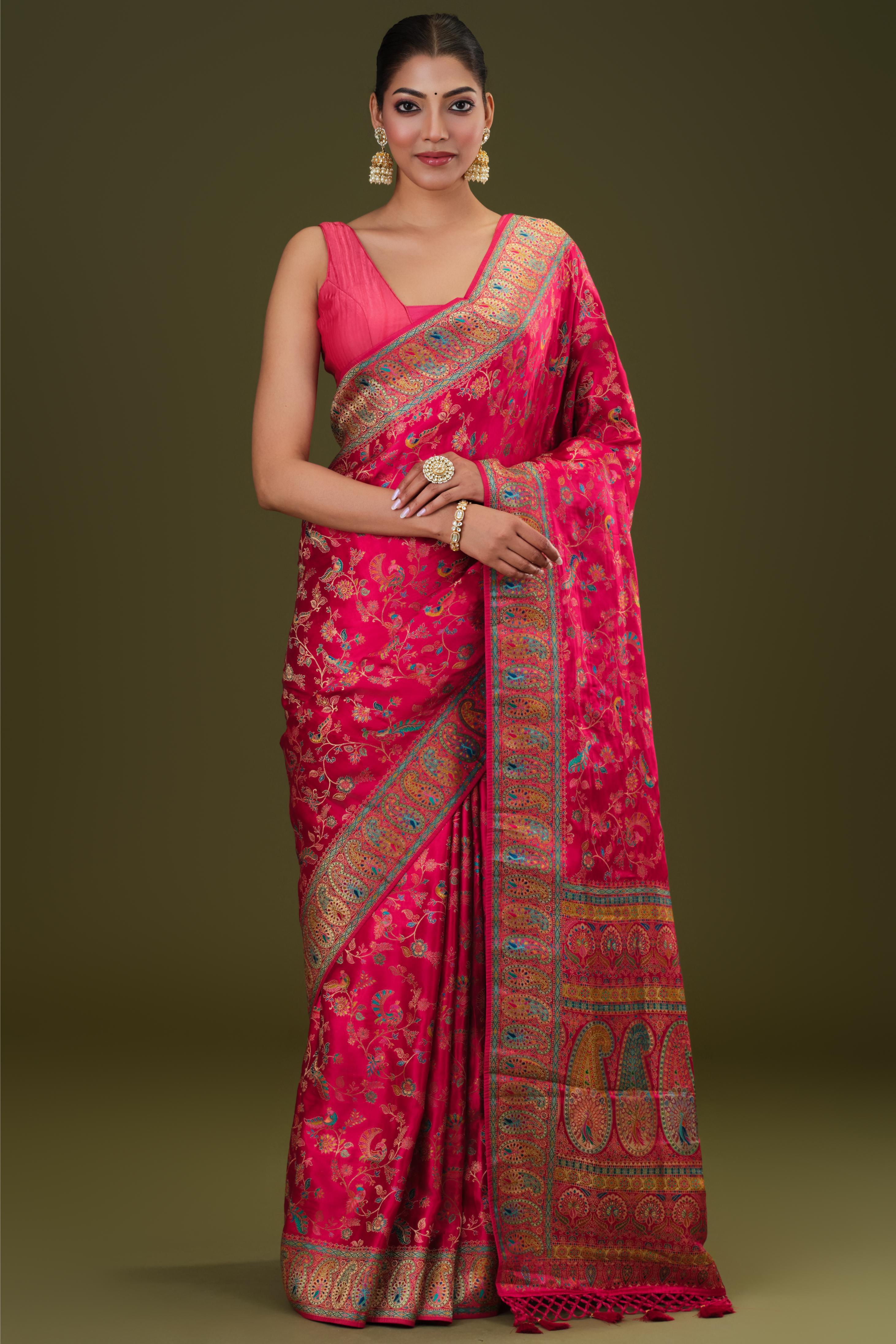 Rani Pink Printed Pure Satin Silk Saree