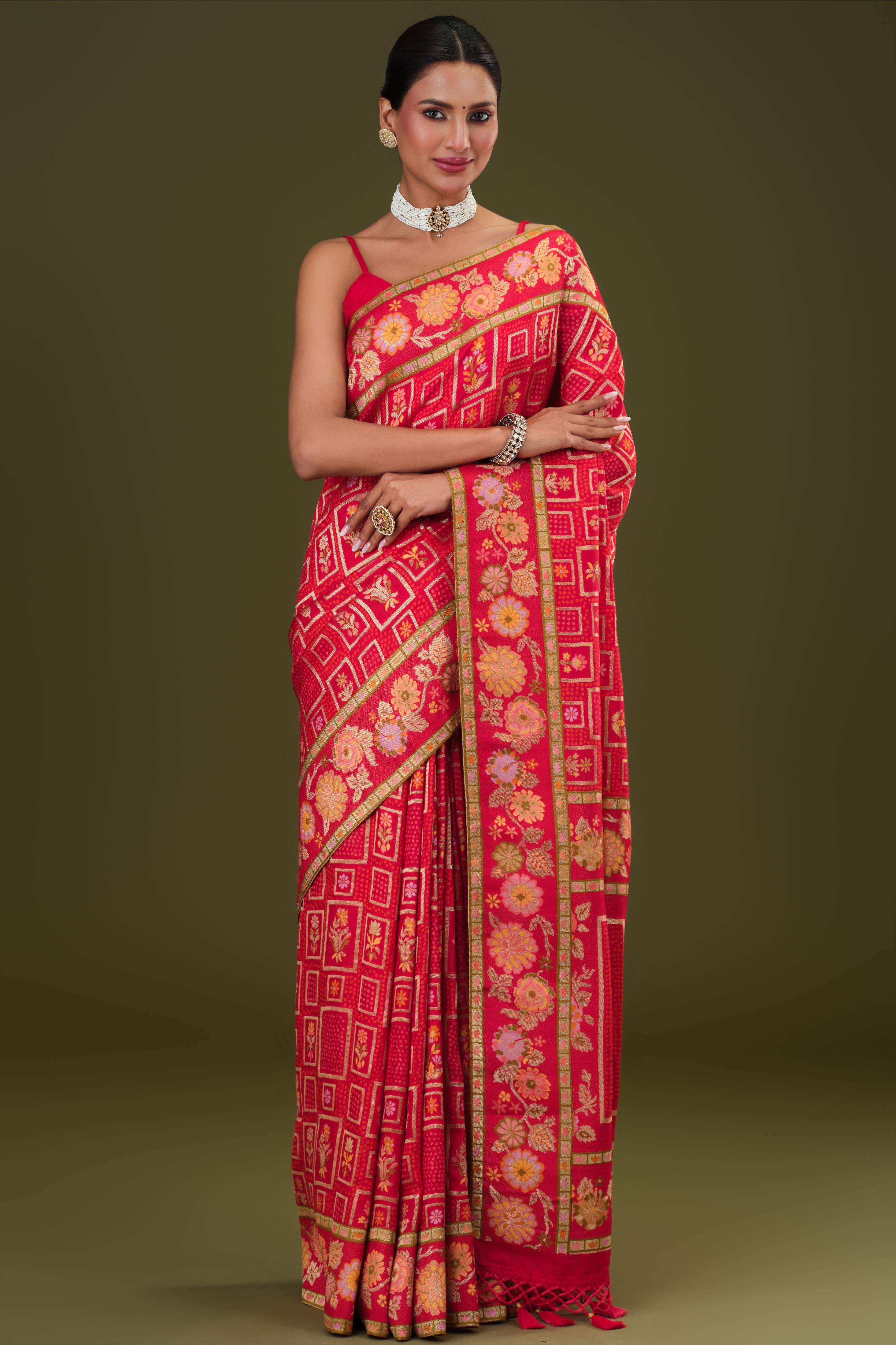 Red Zari Woven Kora Silk Saree