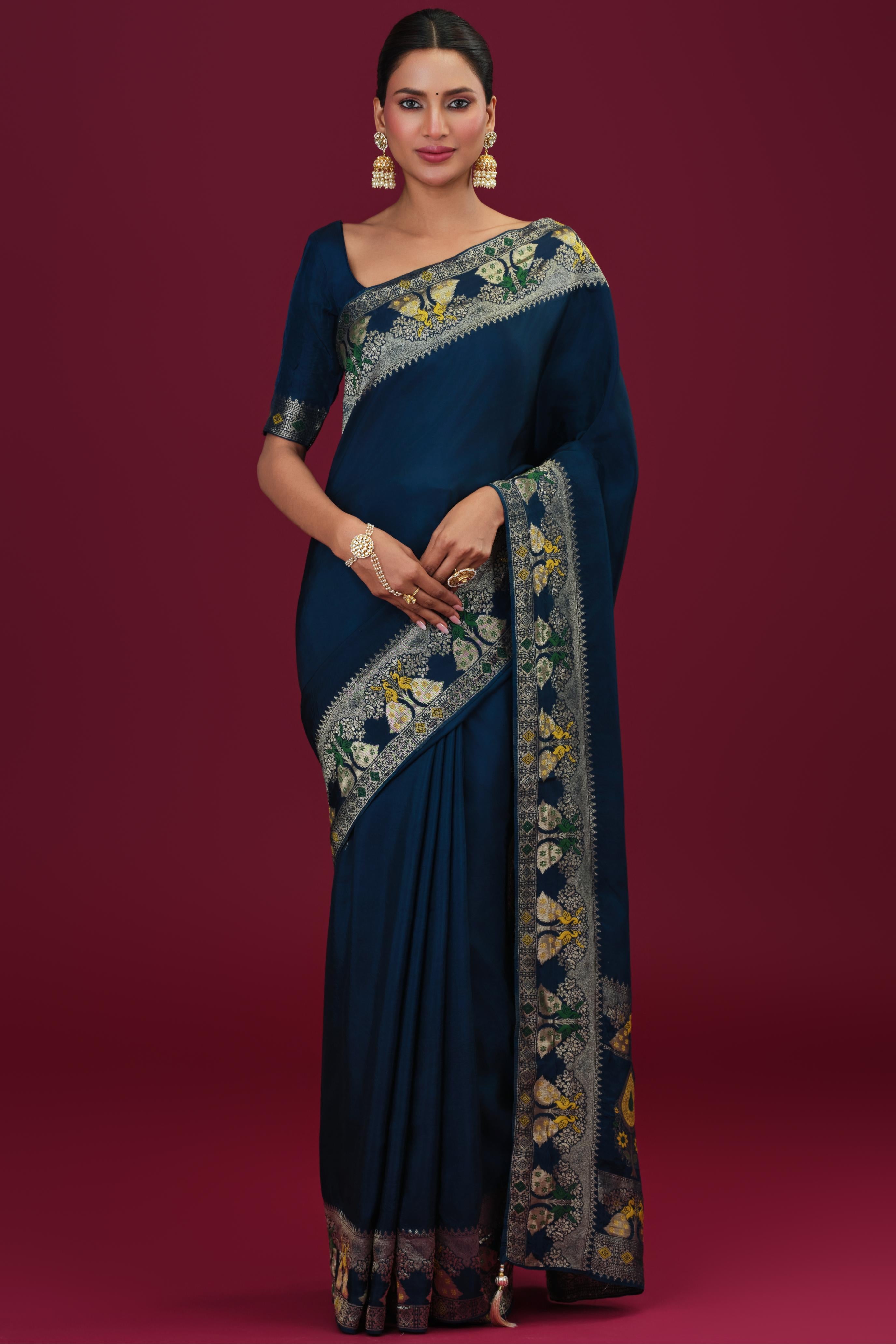 Peacock Blue Cosmo Silk Saree