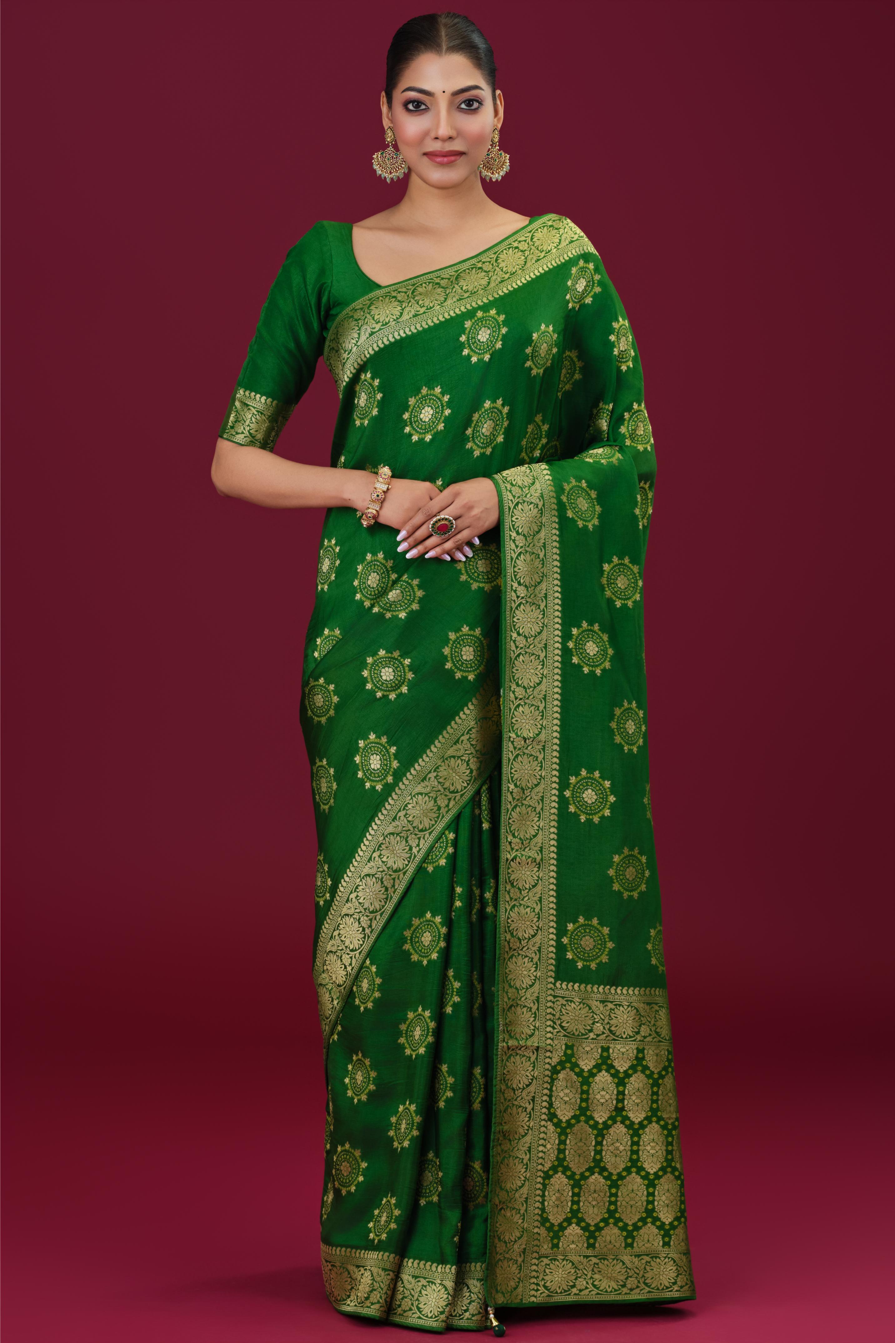 Bright Green Embroidered Dola Silk Saree