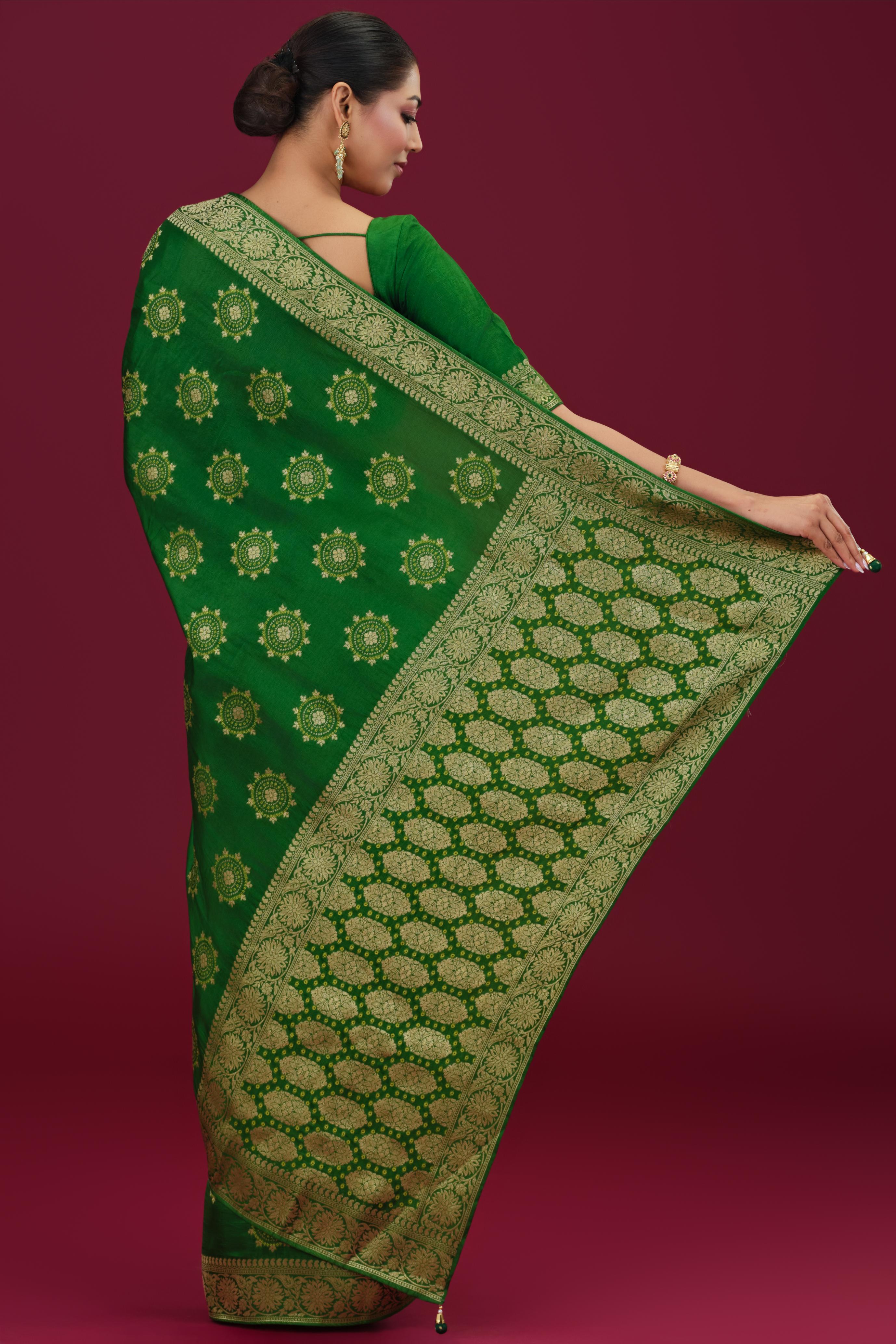 Bright Green Embroidered Dola Silk Saree