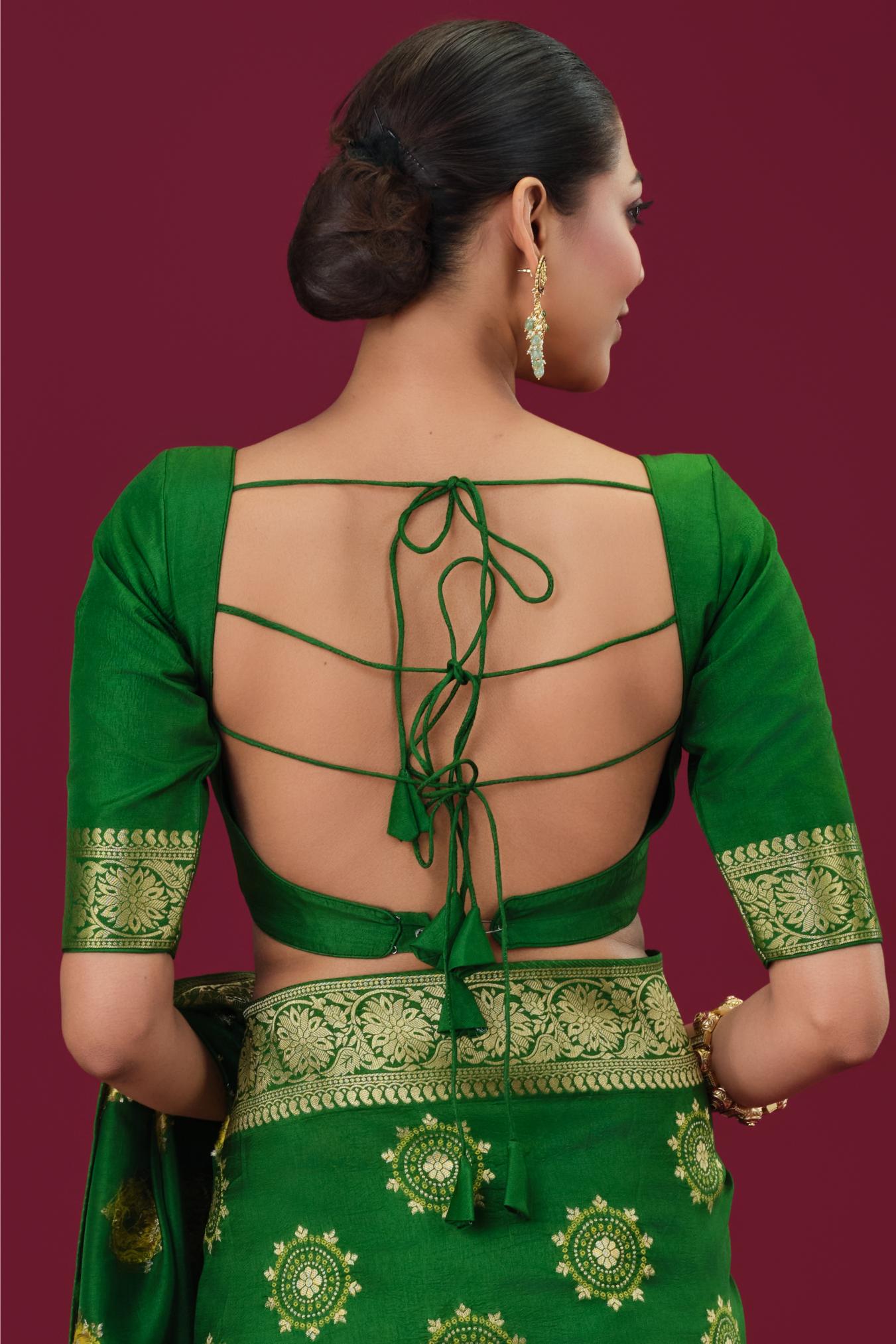 Bright Green Embroidered Dola Silk Saree