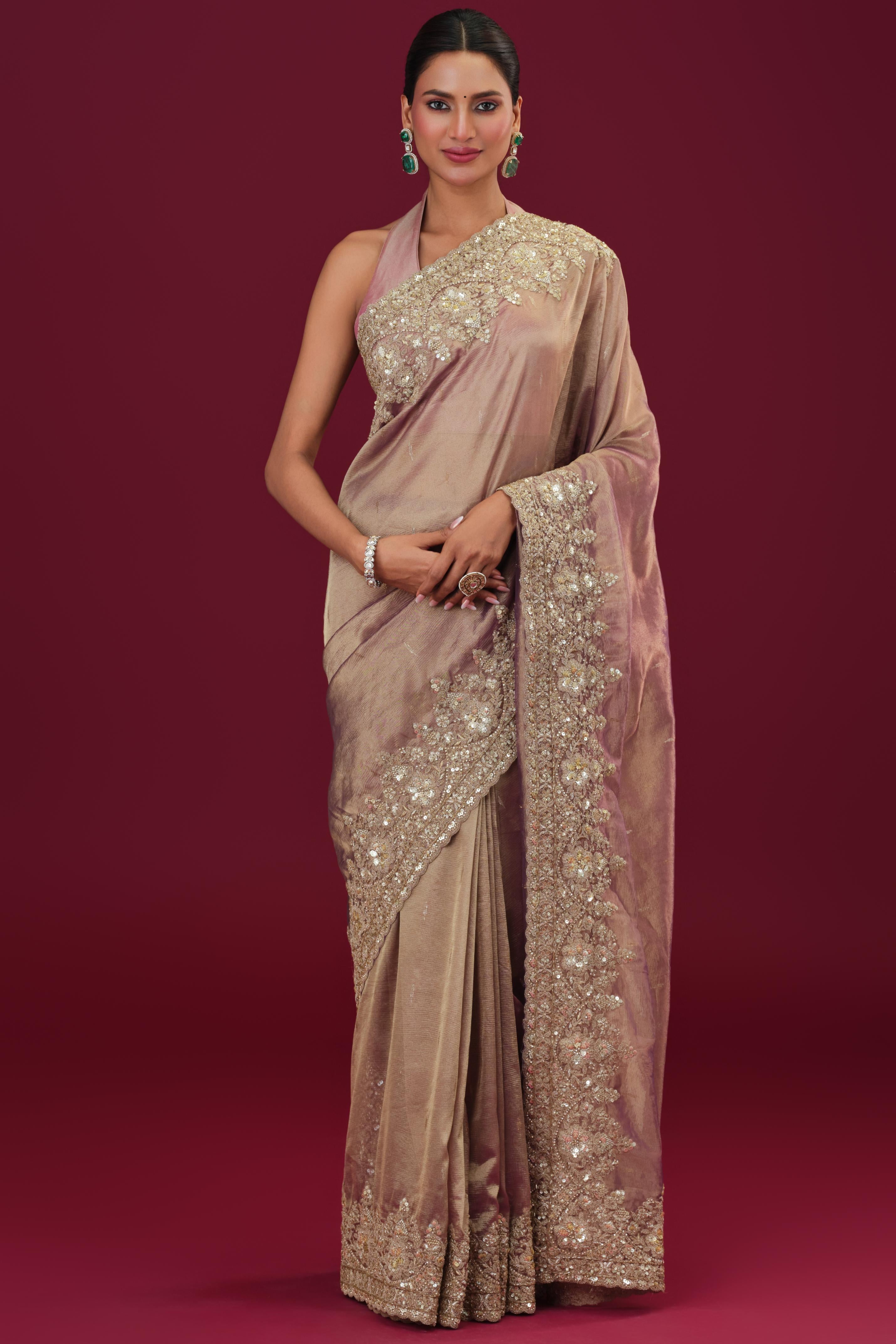 Rose Gold Banarasi Tissue Silk Saree