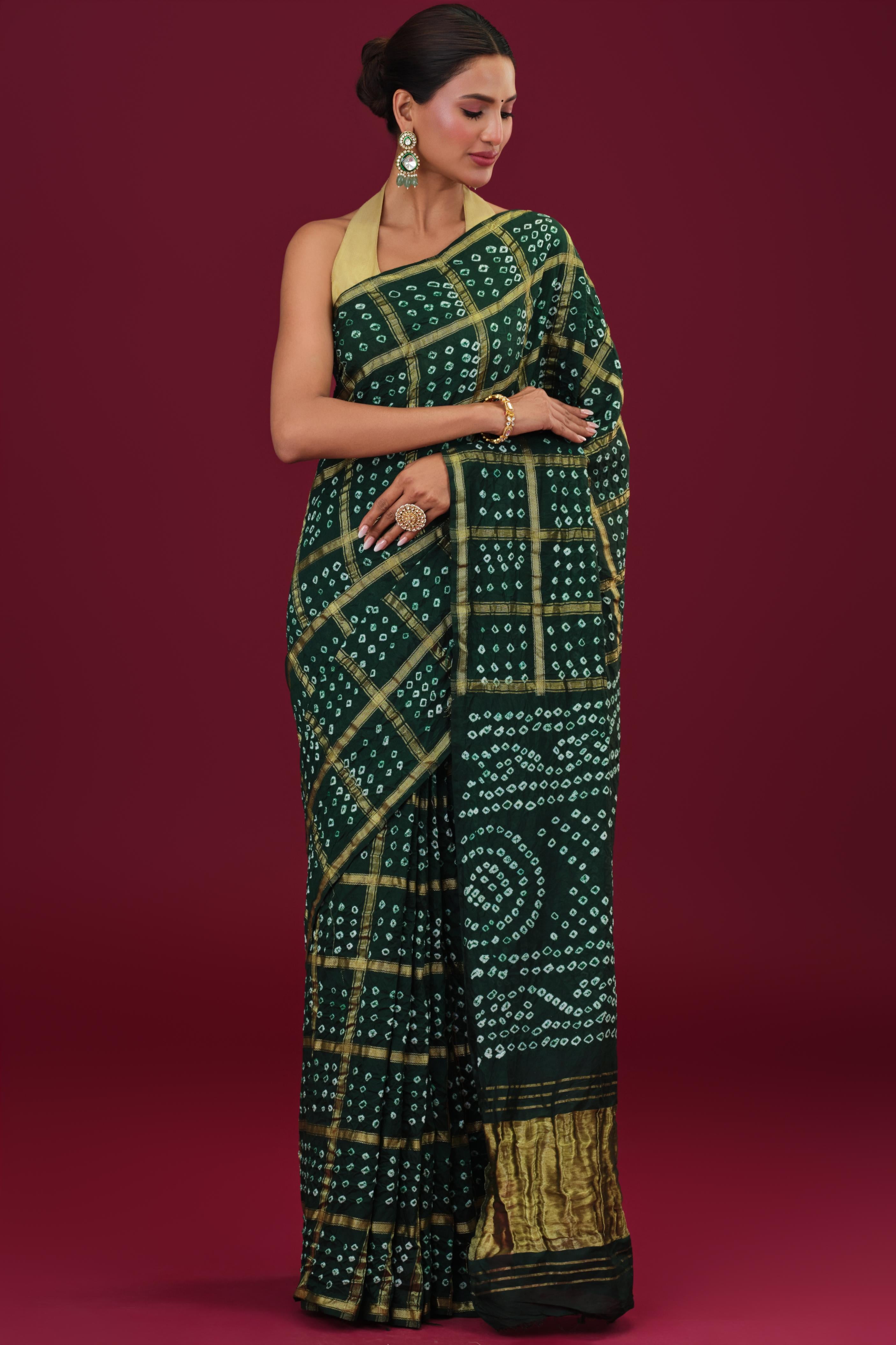 Green Bandhani Dola Silk Saree