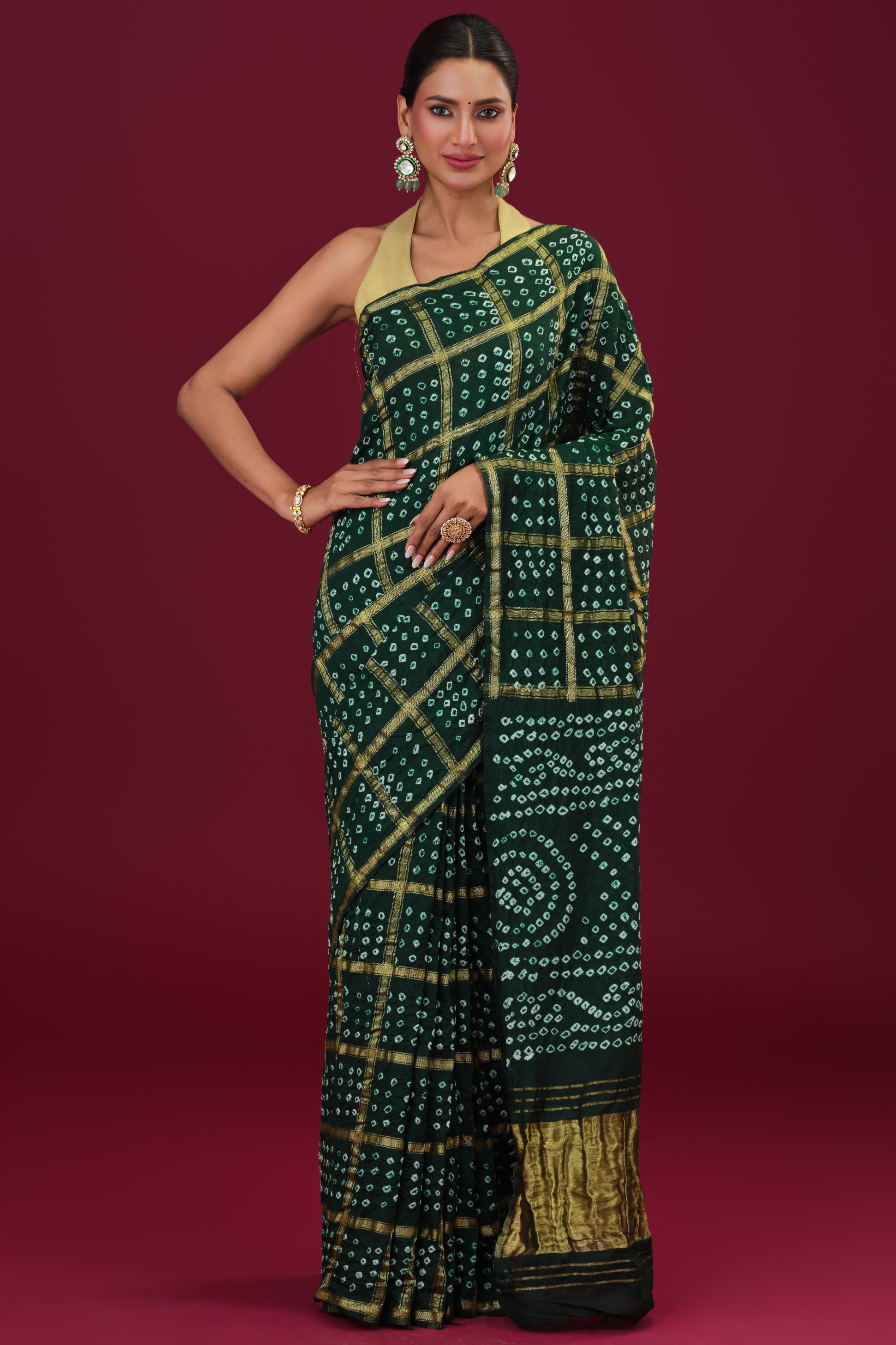 Green Bandhani Dola Silk Saree