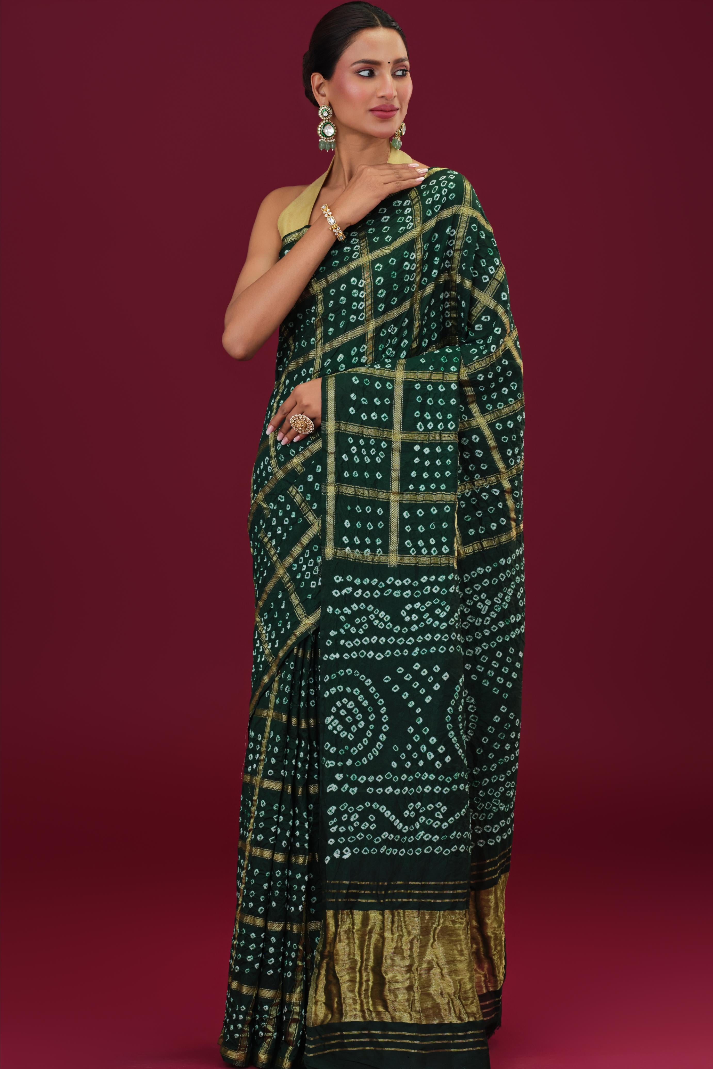Green Bandhani Dola Silk Saree